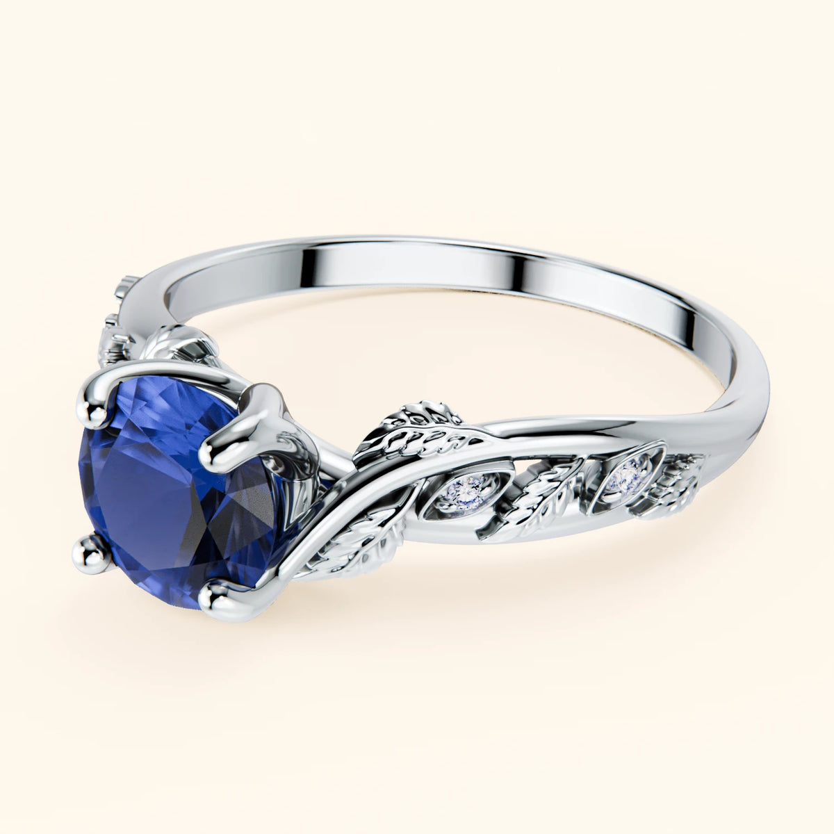 Engagement Ring Frêne - 1.10ct Lab Blue Sapphire with Natural Diamond Side Stones