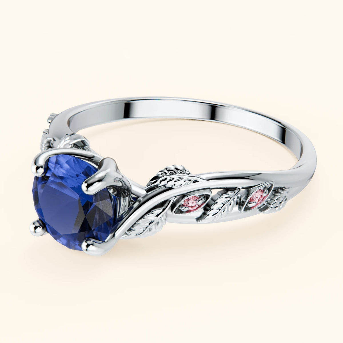 Engagement Ring Frêne - 1.10ct Natural Blue Sapphire with Lab Pink Diamond Side Stones