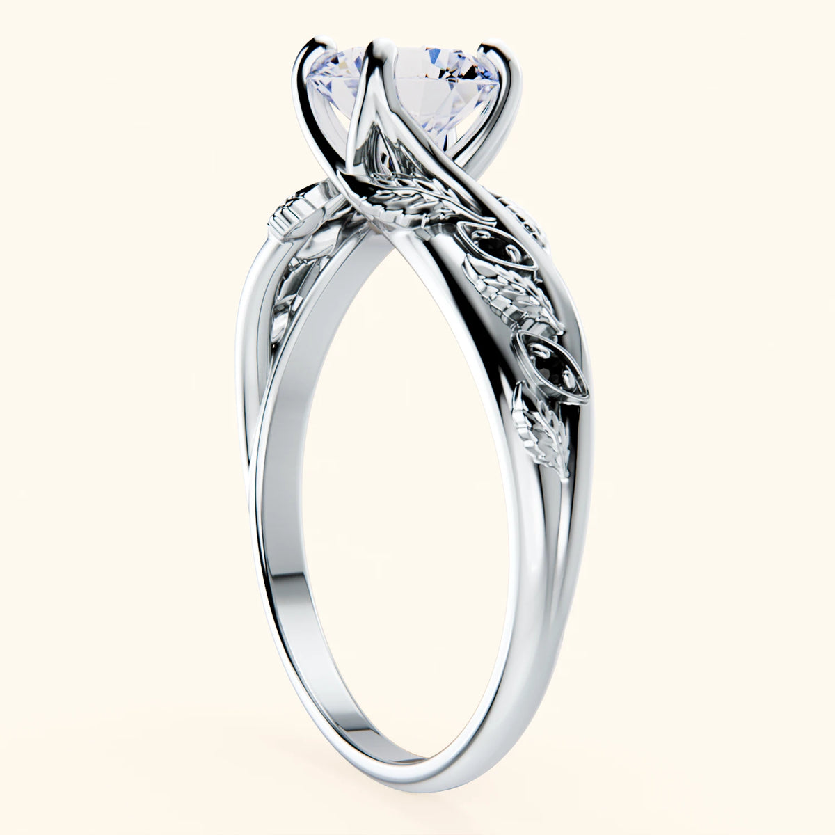 Engagement Ring Frêne - 1ct Lab Diamond with Black Diamond Side Stones