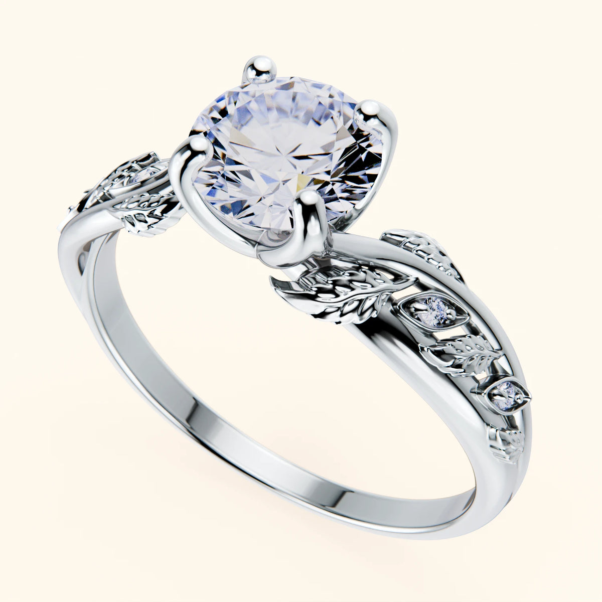 Engagement Ring Frêne - 1ct Lab Diamond with Natural Diamond Side Stones