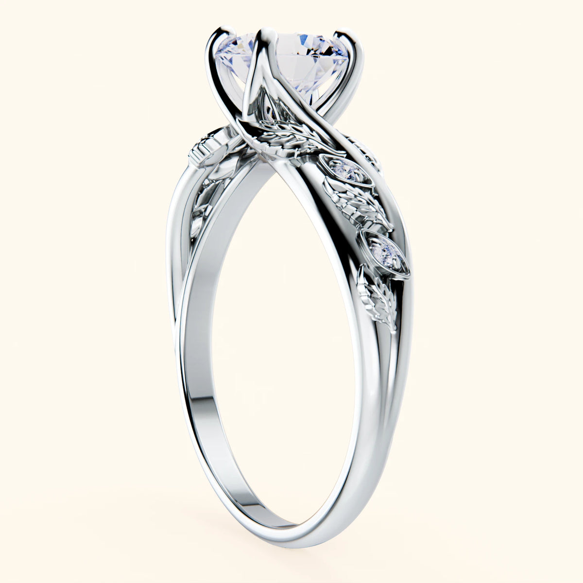 Engagement Ring Frêne - 1ct Lab Diamond with Natural Diamond Side Stones