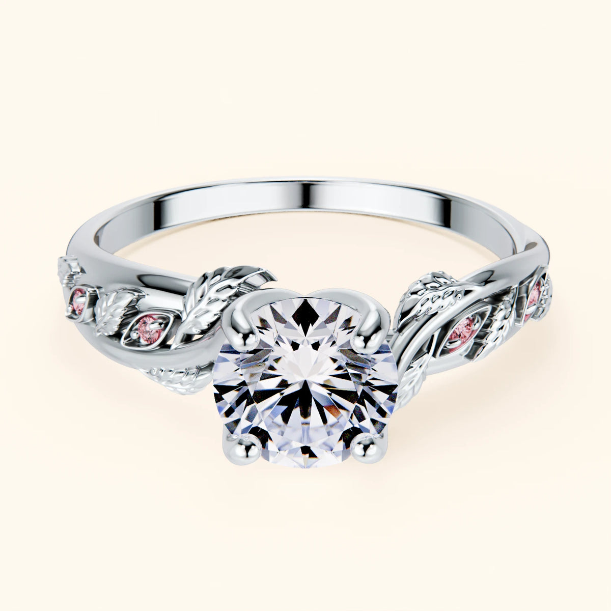 Engagement Ring Frêne - 1ct Lab Diamond with Lab Pink Diamond Side Stones