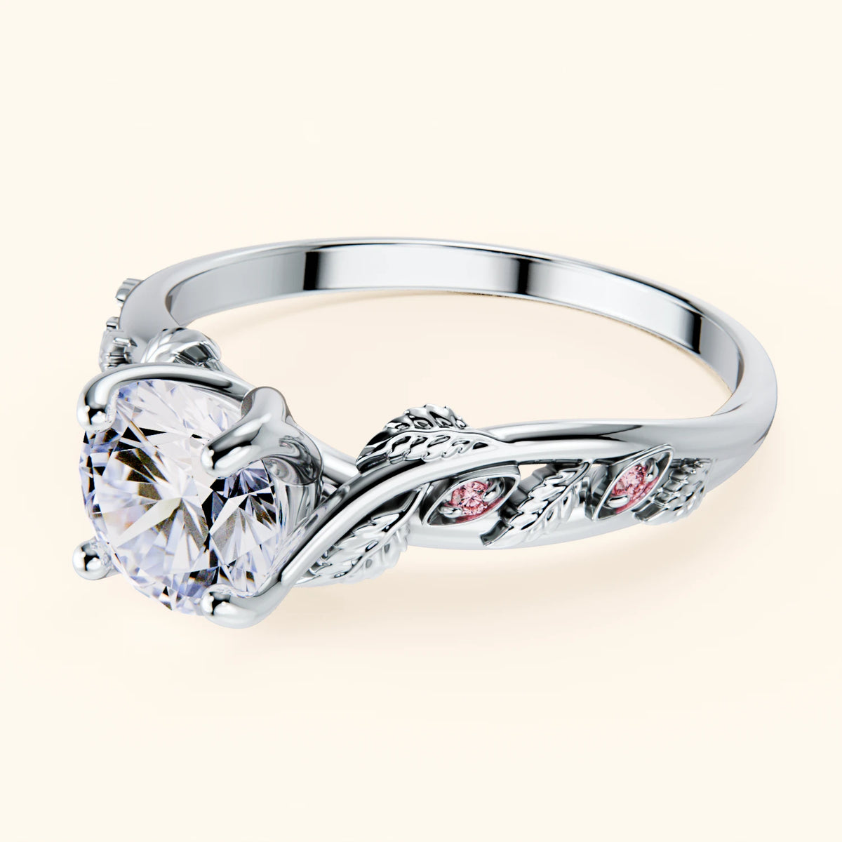 Engagement Ring Frêne - 1ct Lab Diamond with Lab Pink Diamond Side Stones