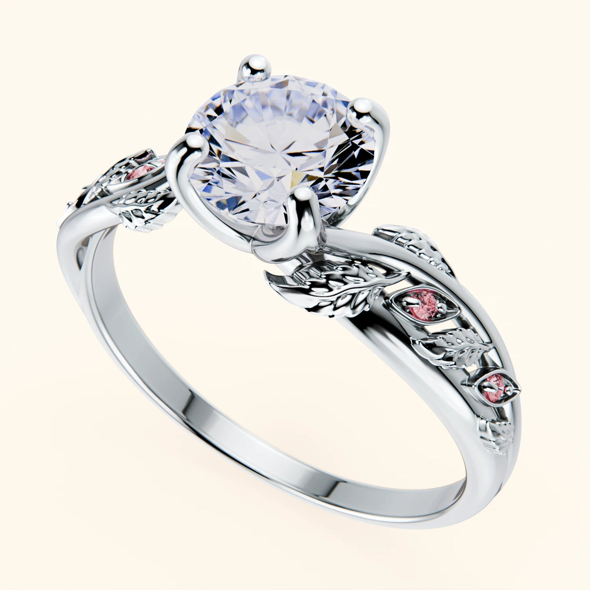 Engagement Ring Frêne - 1ct Lab Diamond with Lab Pink Diamond Side Stones