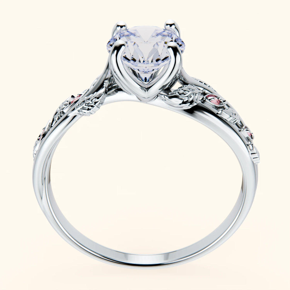 Engagement Ring Frêne - 1ct Lab Diamond with Lab Pink Diamond Side Stones
