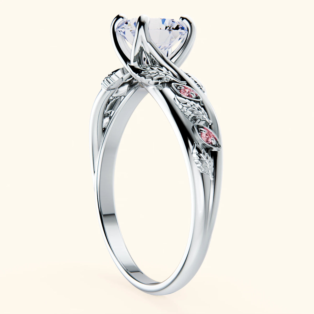 Engagement Ring Frêne - 1ct Lab Diamond with Lab Pink Diamond Side Stones