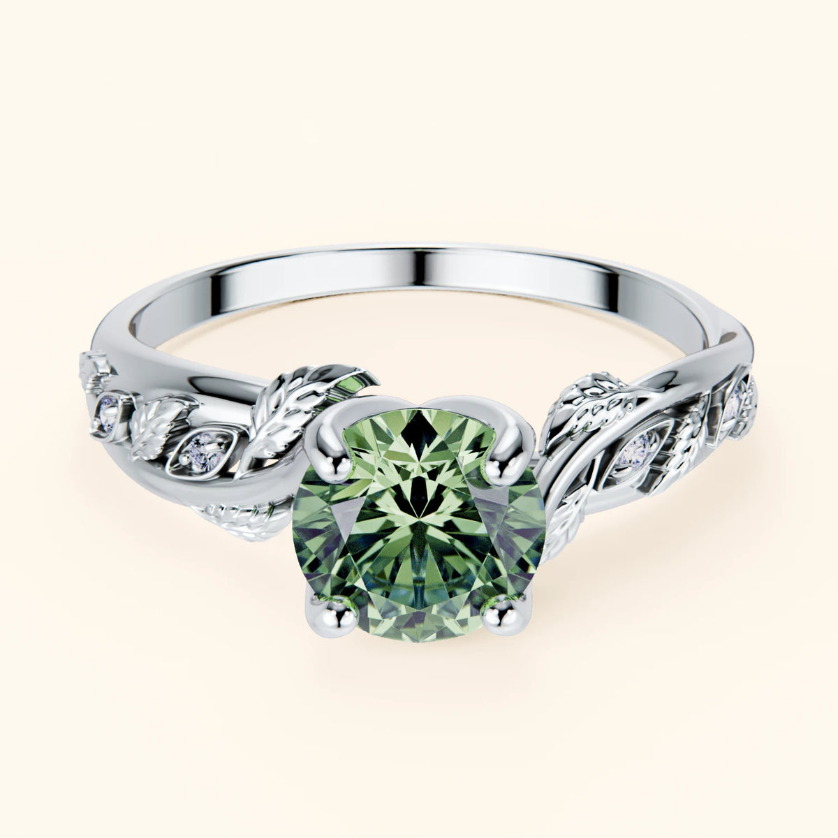 Engagement Ring Frêne - 1ct Lab Green Diamond with Natural Diamond Side Stones