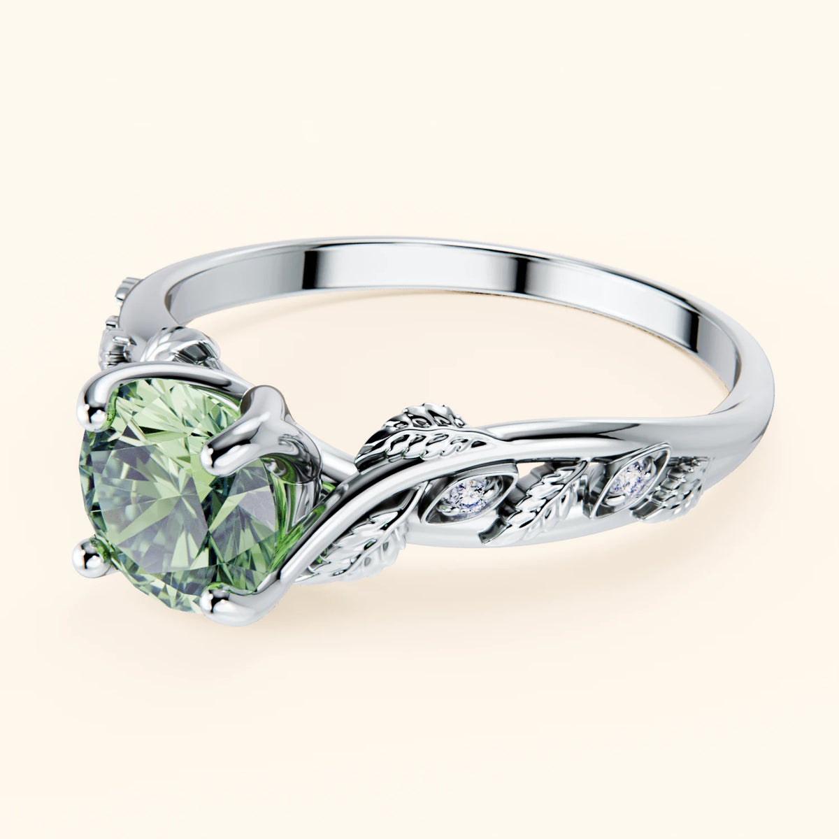Engagement Ring Frêne - 1ct Lab Green Diamond with Natural Diamond Side Stones