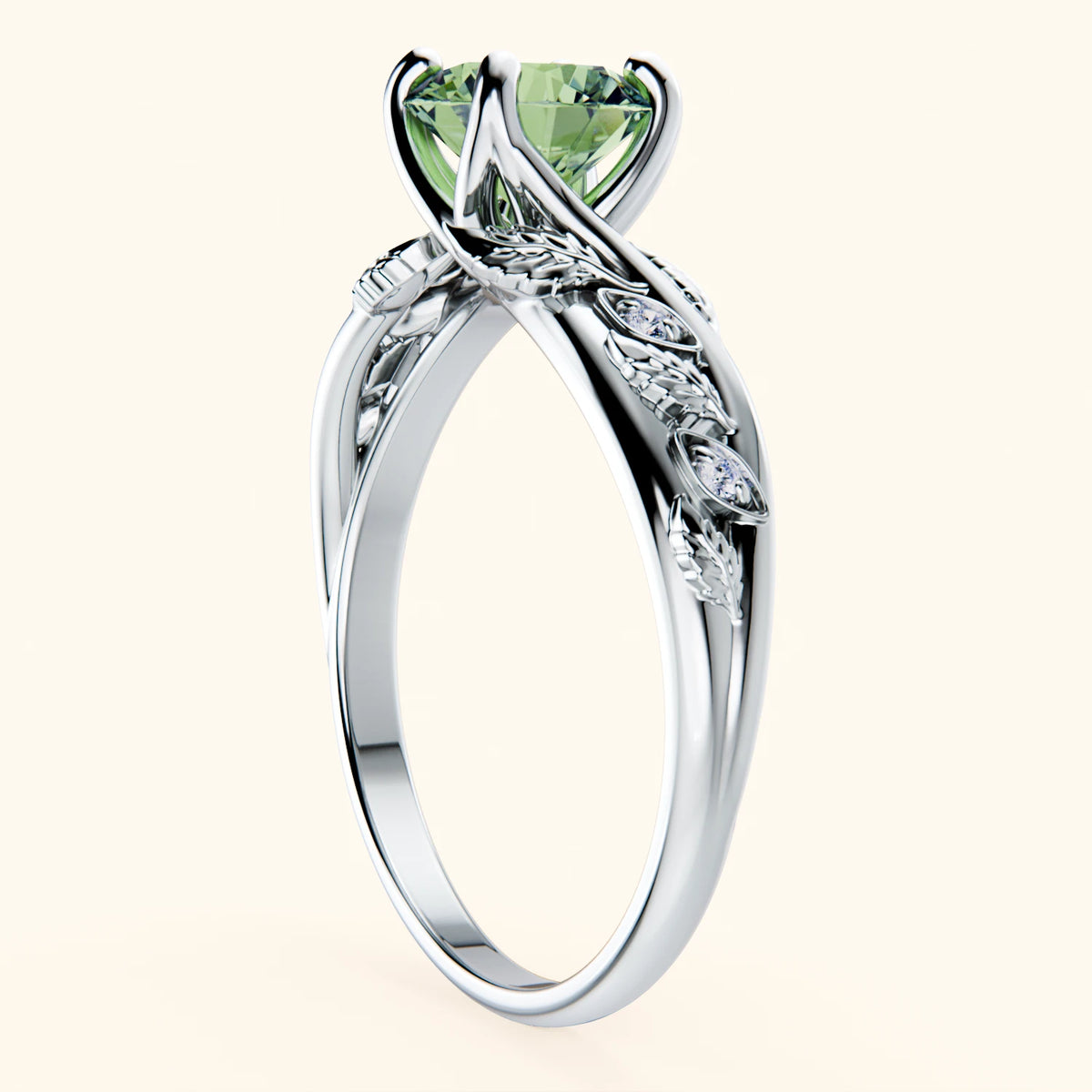 Engagement Ring Frêne - 1ct Lab Green Diamond with Natural Diamond Side Stones