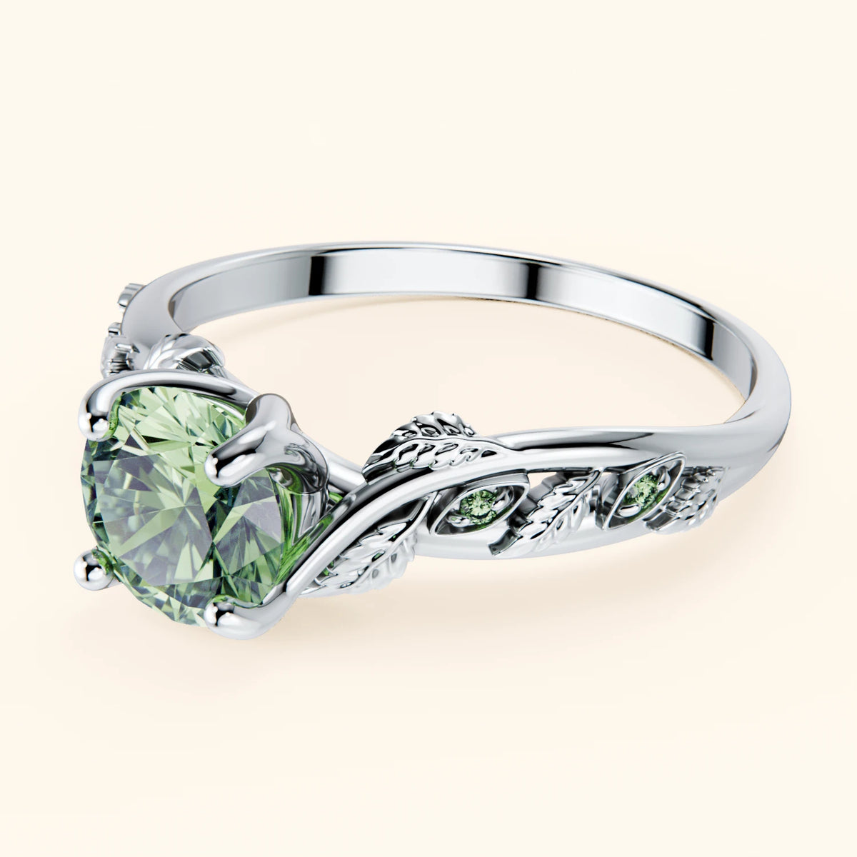 Engagement Ring Frêne - 1ct Lab Green Diamond with Lab Green Diamond Side Stones