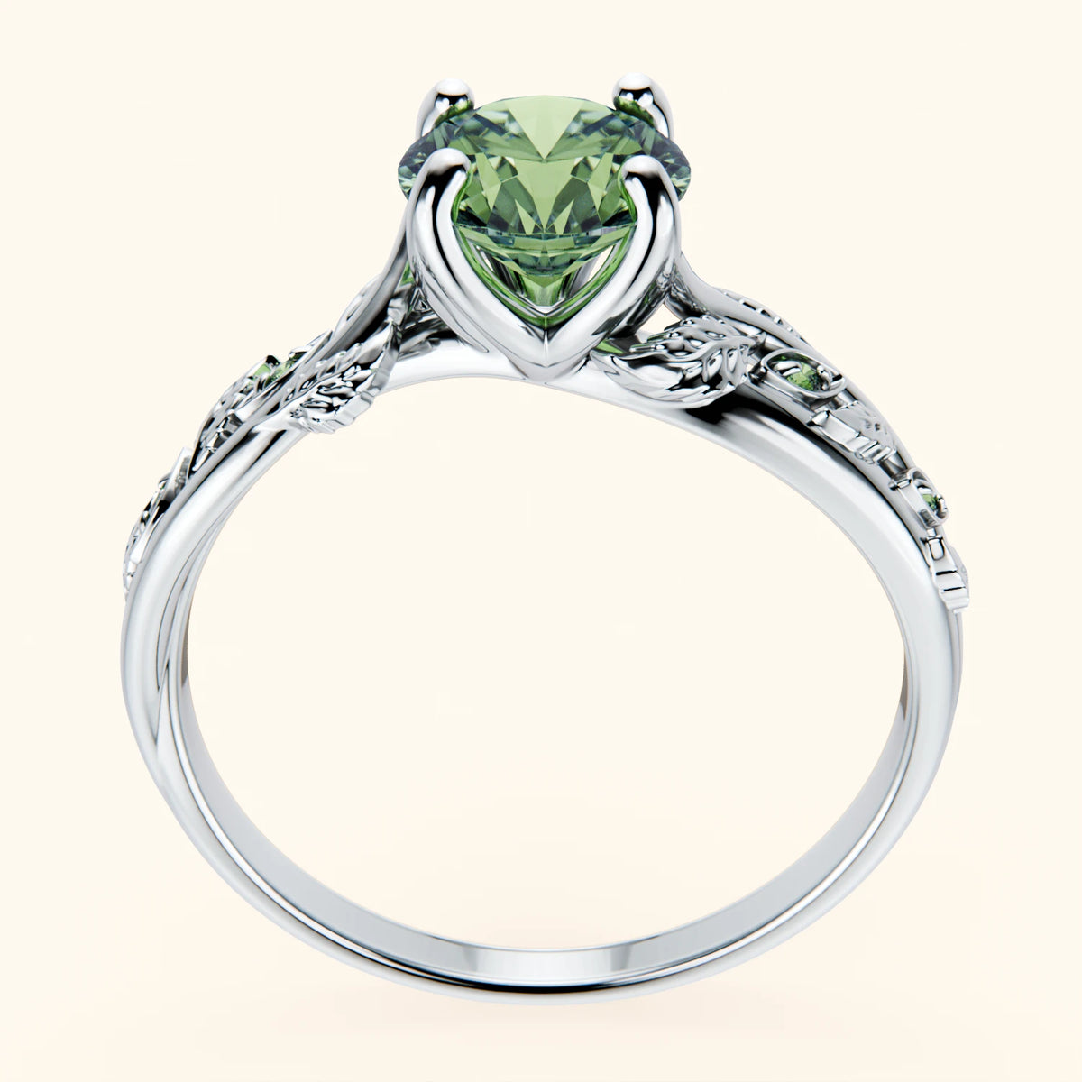 Engagement Ring Frêne - 1ct Lab Green Diamond with Lab Green Diamond Side Stones
