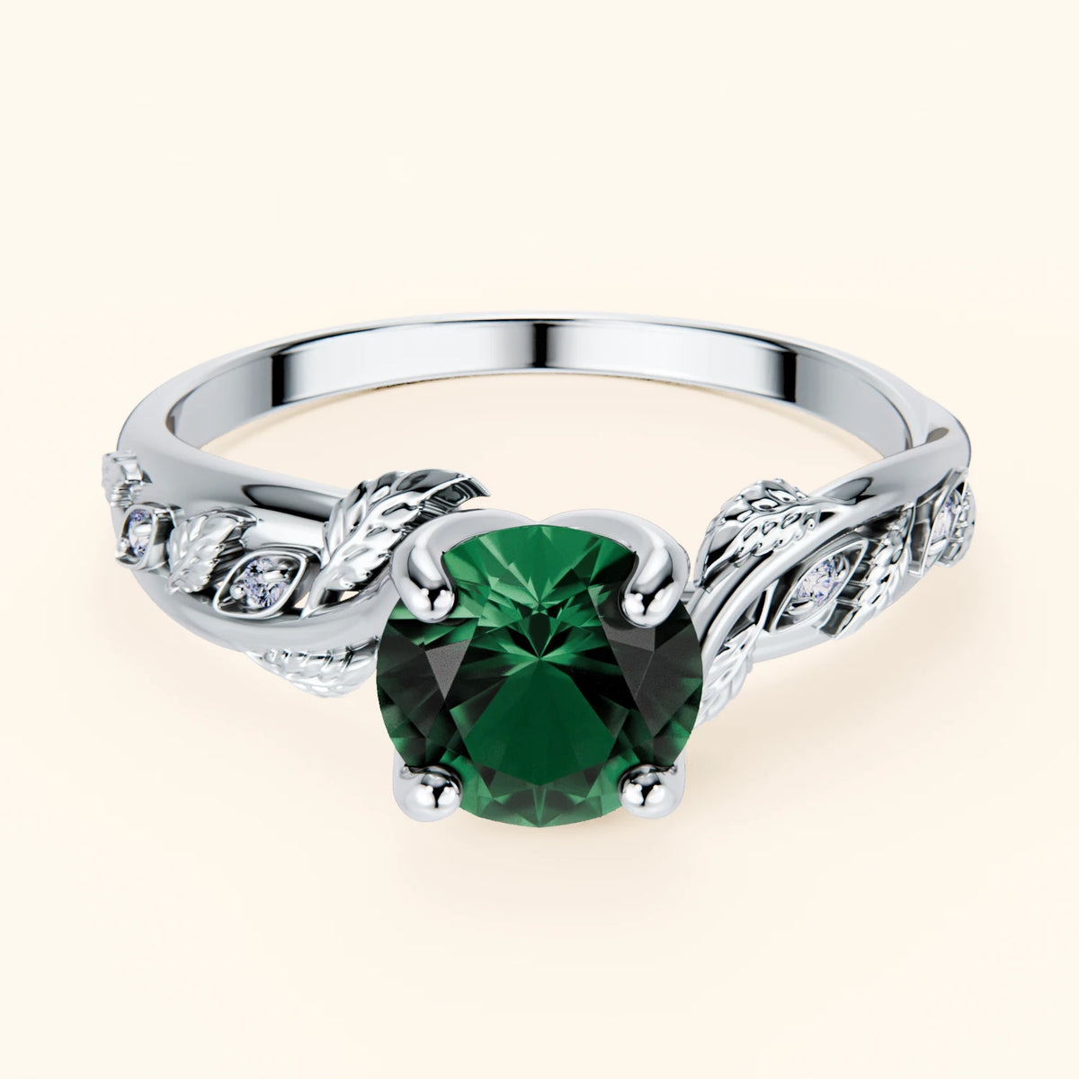 Engagement Ring Frêne - 1ct Lab Emerald with Natural Diamond Side Stones