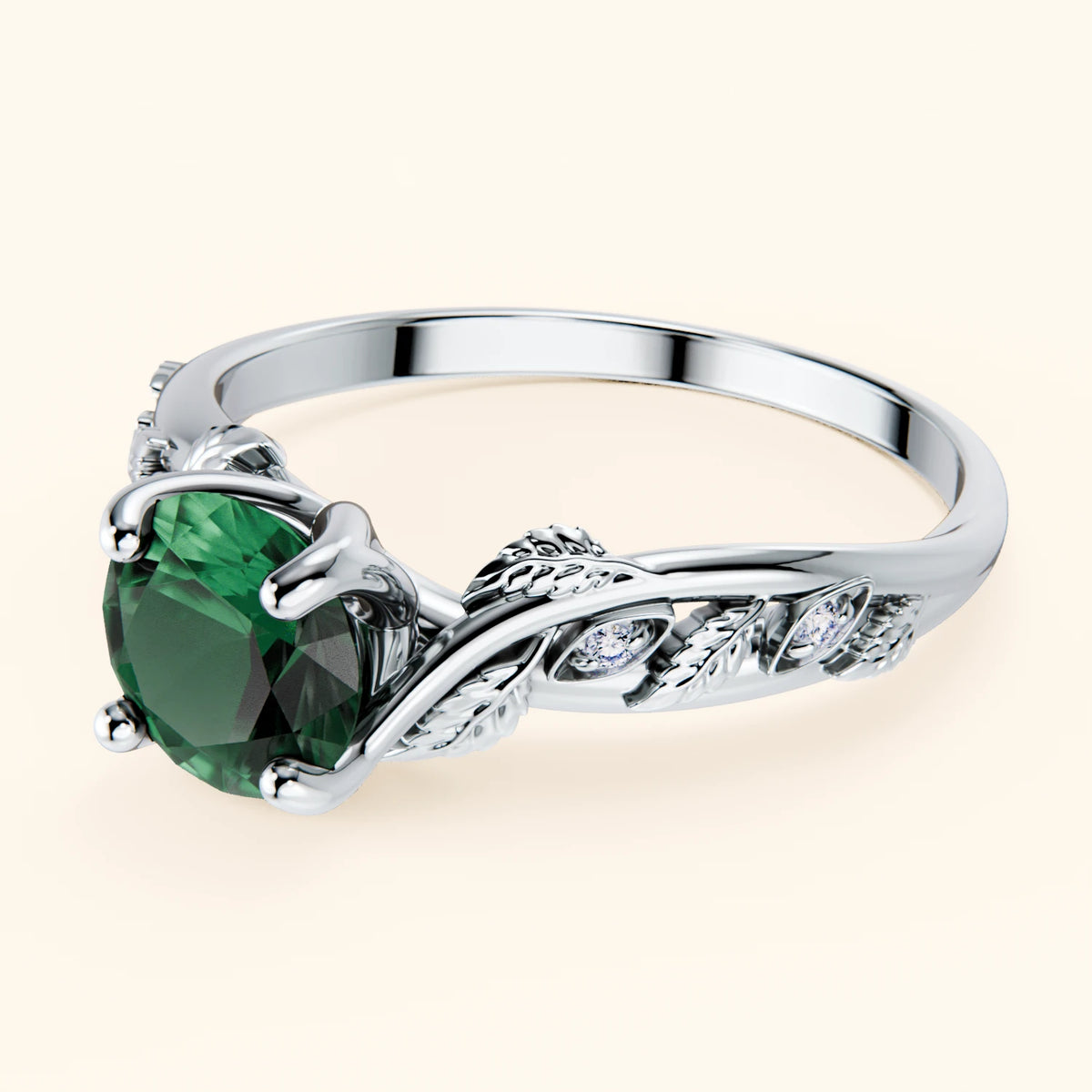 Engagement Ring Frêne - 1ct Lab Emerald with Natural Diamond Side Stones