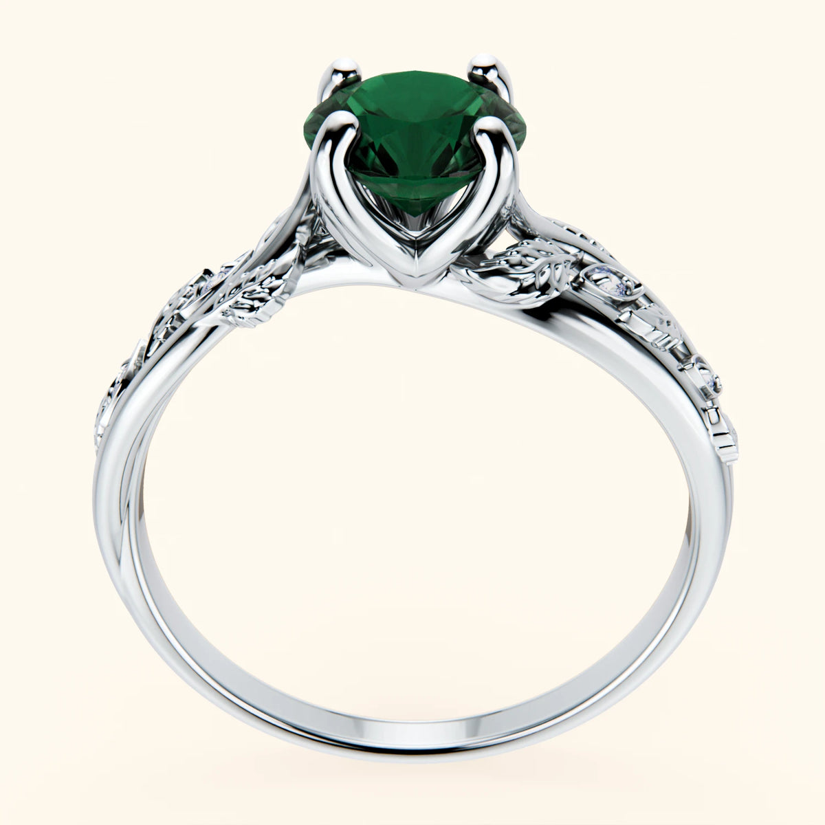 Engagement Ring Frêne - 1ct Lab Emerald with Natural Diamond Side Stones
