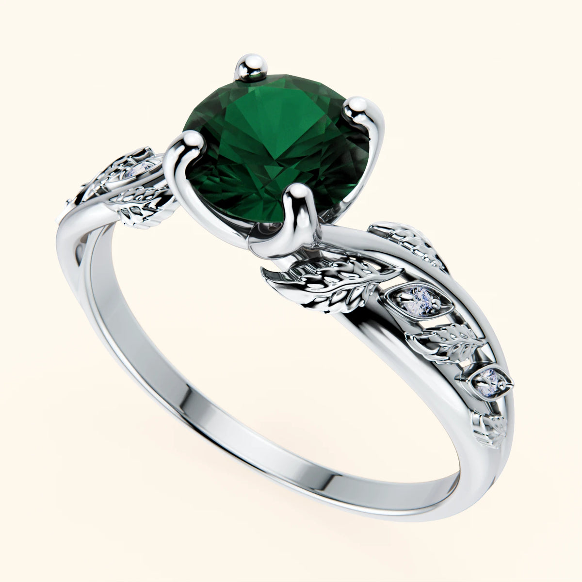 Engagement Ring Frêne - 1ct Lab Emerald with Natural Diamond Side Stones