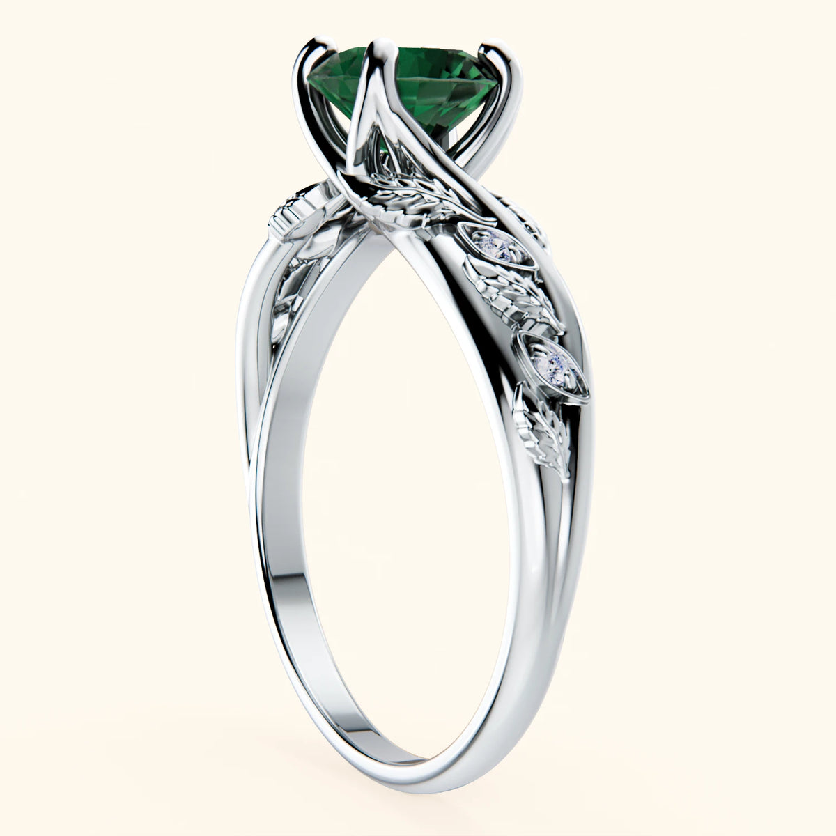 Engagement Ring Frêne - 1ct Lab Emerald with Natural Diamond Side Stones