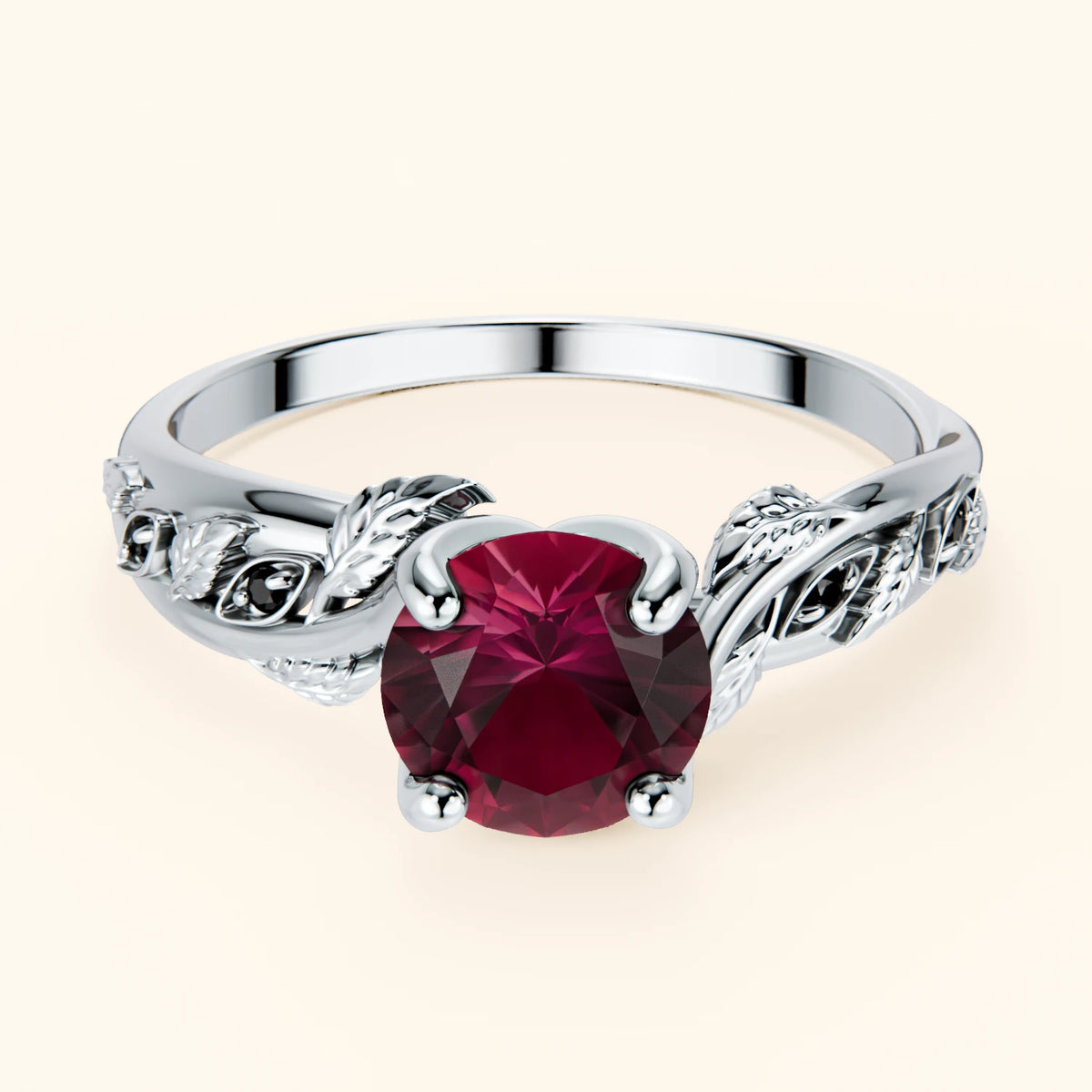 Engagement Ring Frêne - 1.10ct Lab Ruby with Black Diamond Side Stones