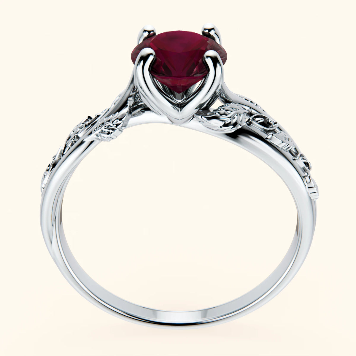 Engagement Ring Frêne - 1.10ct Lab Ruby with Black Diamond Side Stones