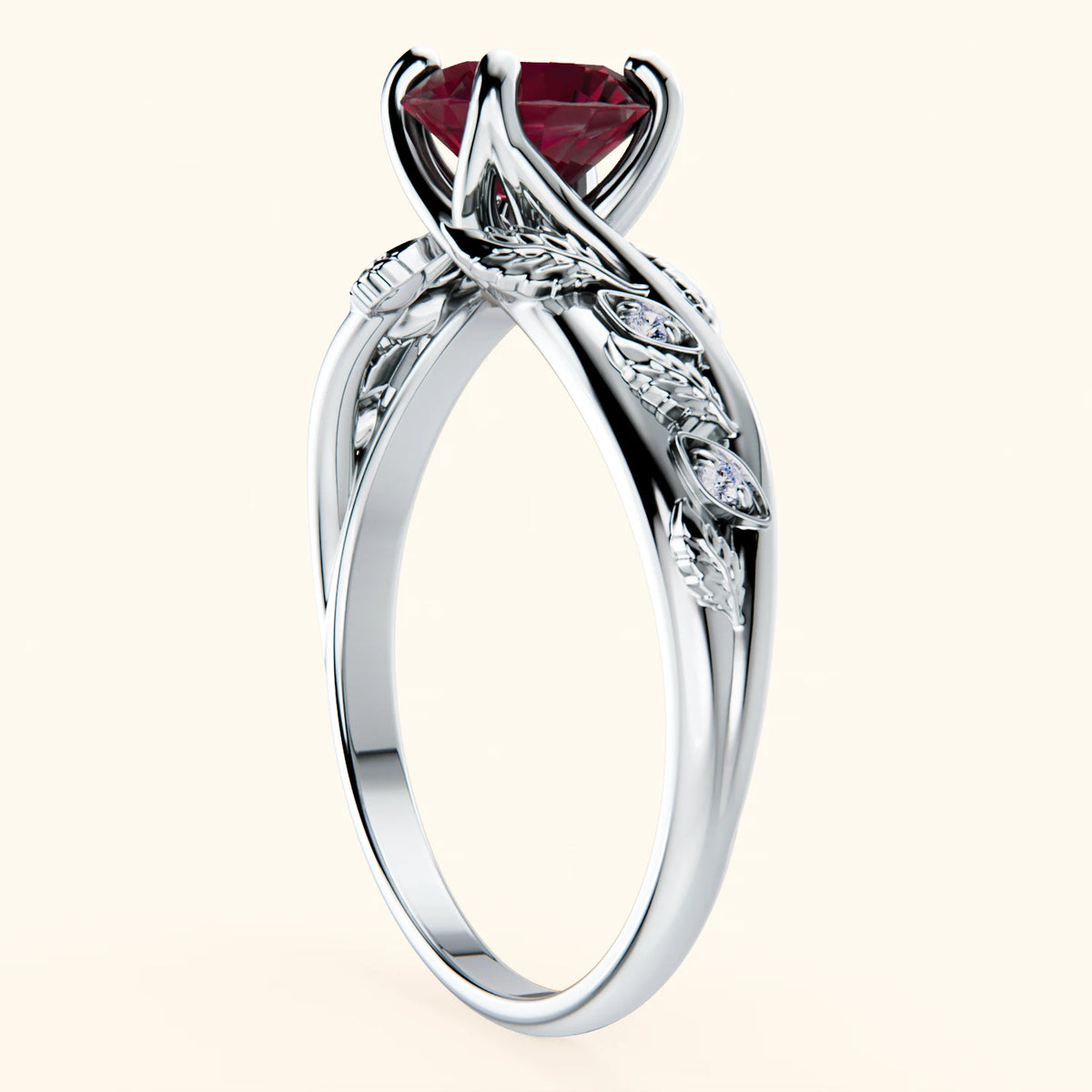 Pierścionek zaręczynowy Frêne – Rubin naturalny 1,10 ct, kamienie boczne: diament naturalny