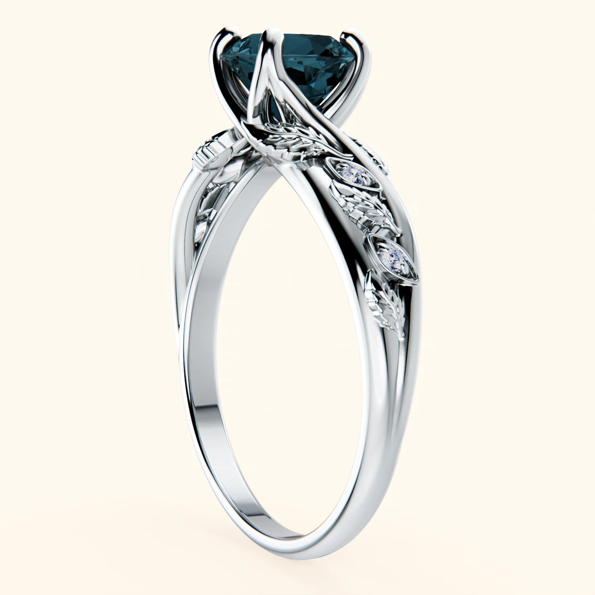 Pierścionek zaręczynowy Frêne – Topaz London Blue 0,85 ct, kamienie boczne: diament naturalny