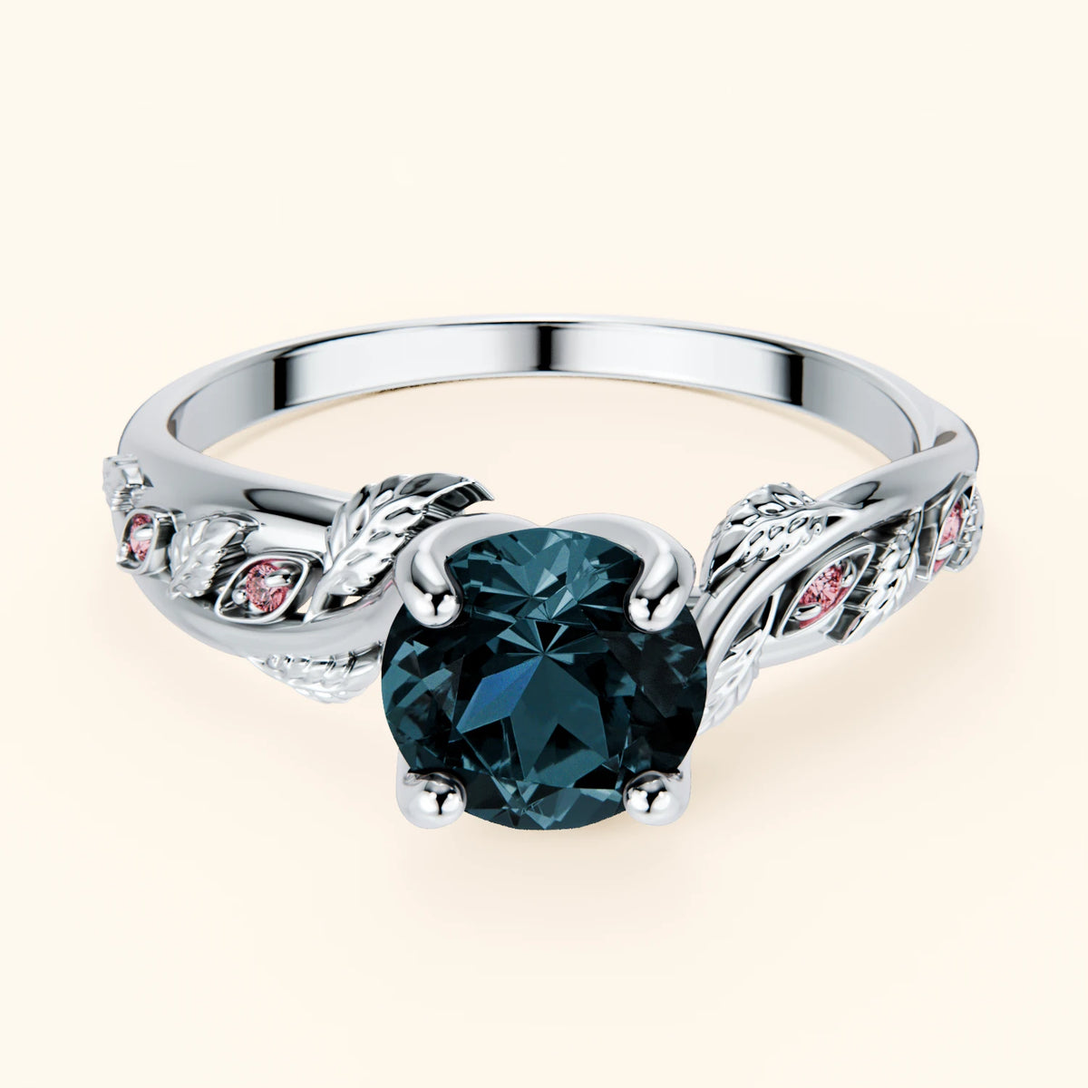 Pierścionek zaręczynowy Frêne – Topaz London Blue 0,85 ct, kamienie boczne: różowy diament laboratoryjny