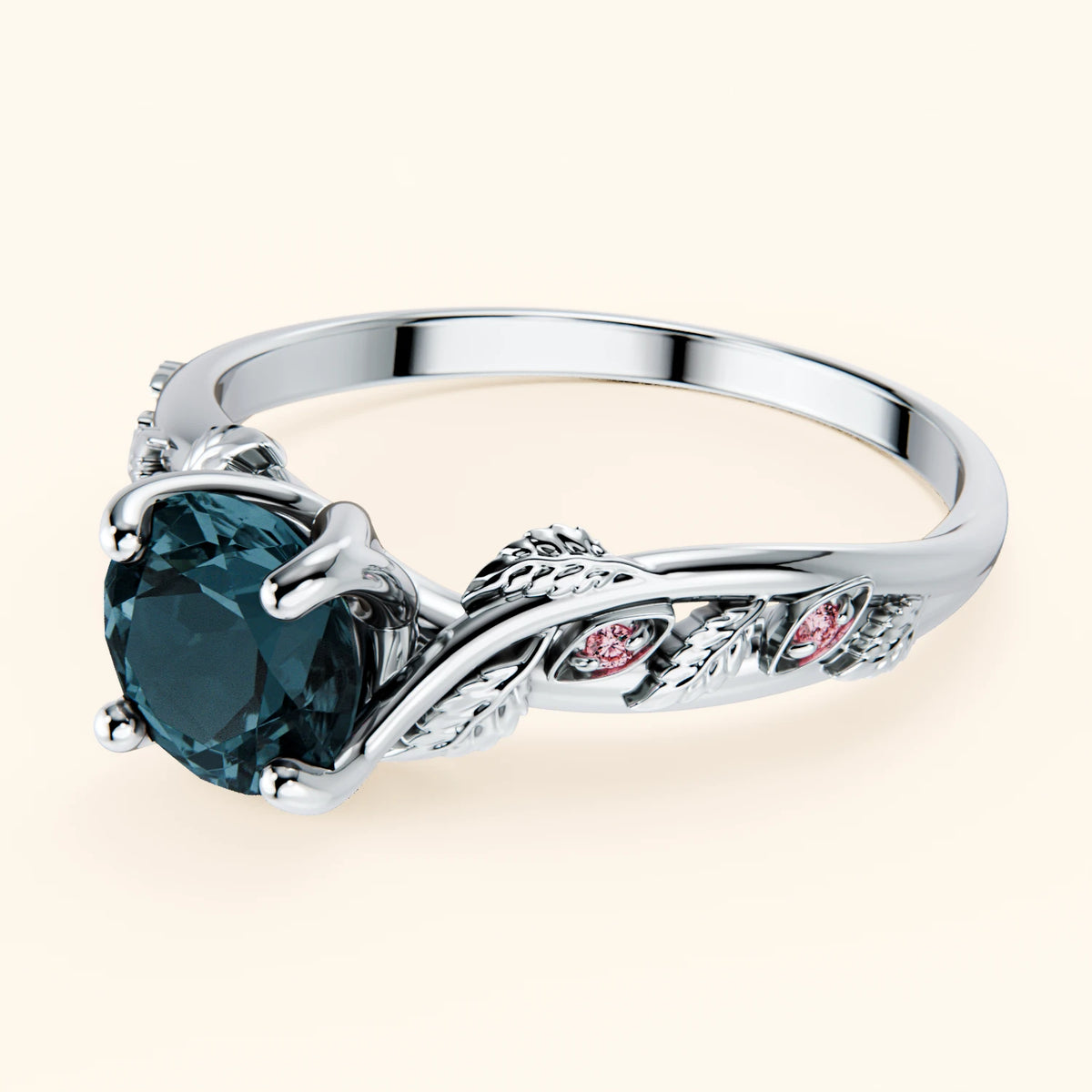 Pierścionek zaręczynowy Frêne – Topaz London Blue 0,85 ct, kamienie boczne: różowy diament laboratoryjny