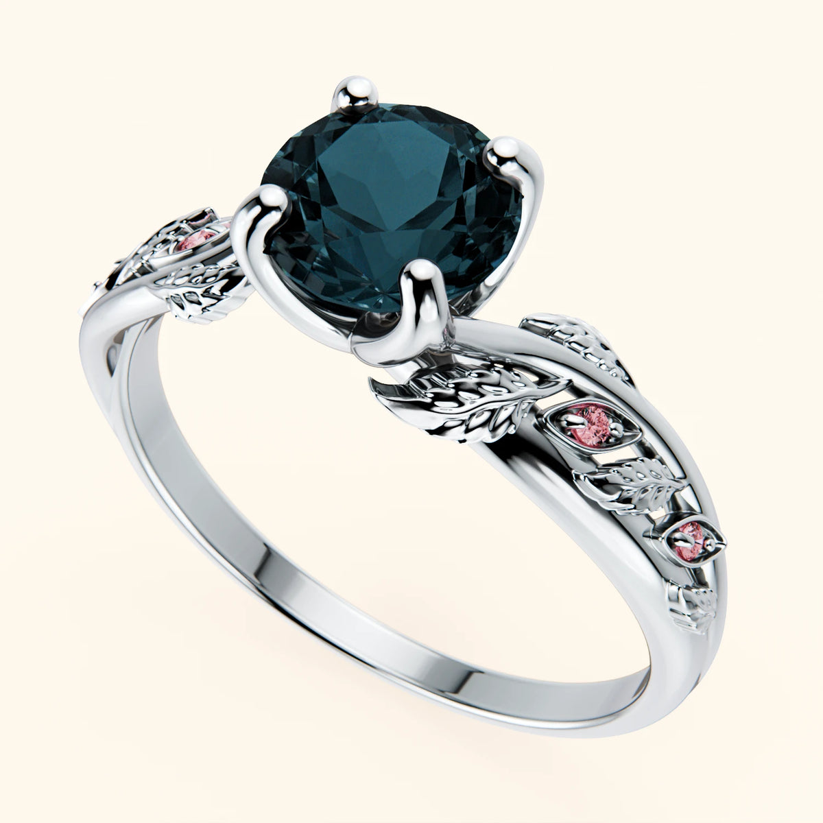 Pierścionek zaręczynowy Frêne – Topaz London Blue 0,85 ct, kamienie boczne: różowy diament laboratoryjny