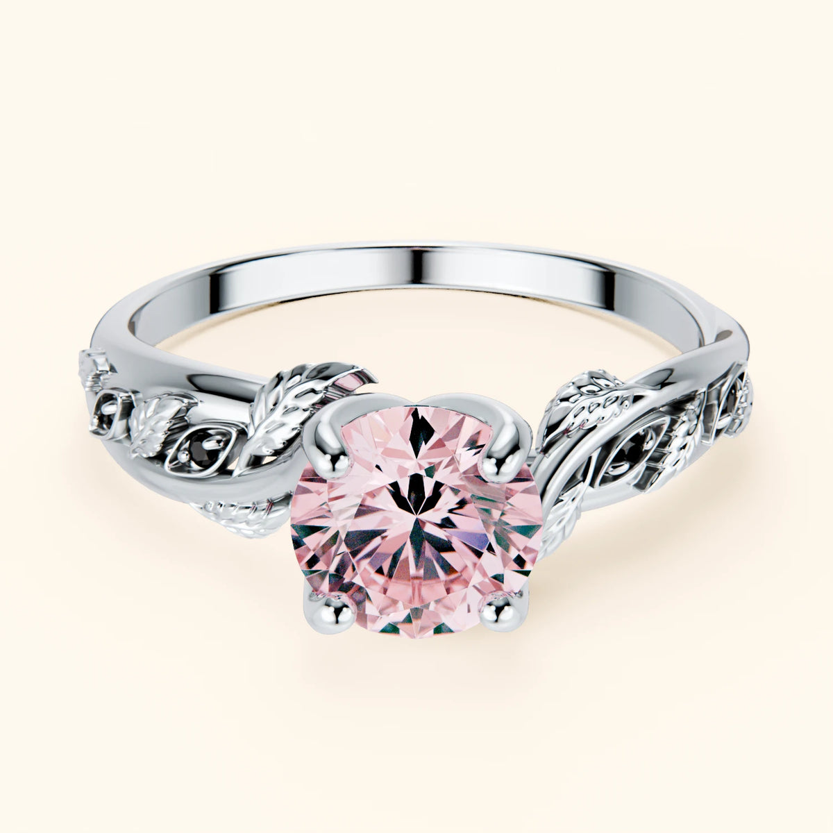 Engagement Ring Frêne - 1ct Lab Pink Diamond with Black Diamond Side Stones