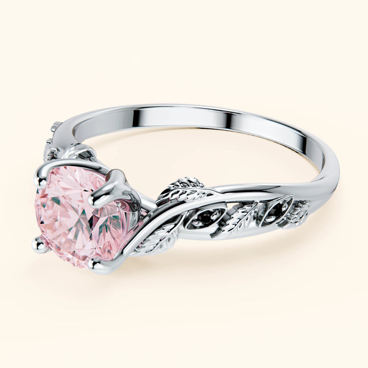 Engagement Ring Frêne - 1ct Lab Pink Diamond with Black Diamond Side Stones