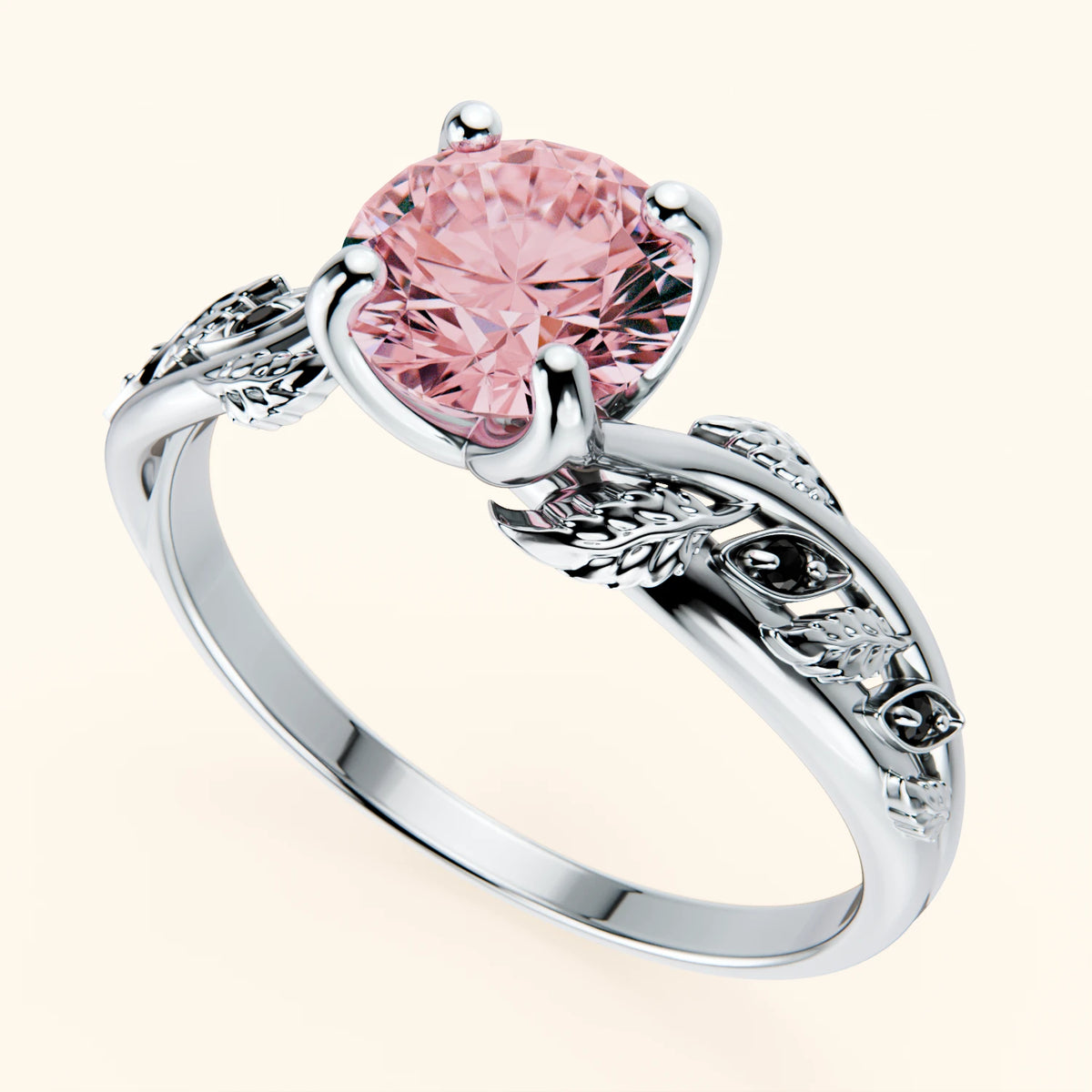 Engagement Ring Frêne - 1ct Lab Pink Diamond with Black Diamond Side Stones