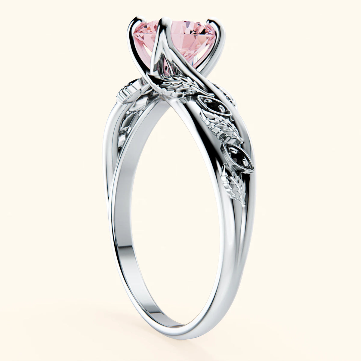 Engagement Ring Frêne - 1ct Lab Pink Diamond with Black Diamond Side Stones