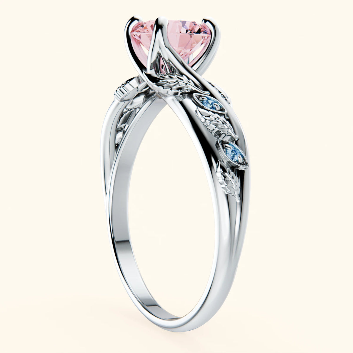 Engagement Ring Frêne - 1ct Lab Pink Diamond with Lab Blue Diamond Side Stones