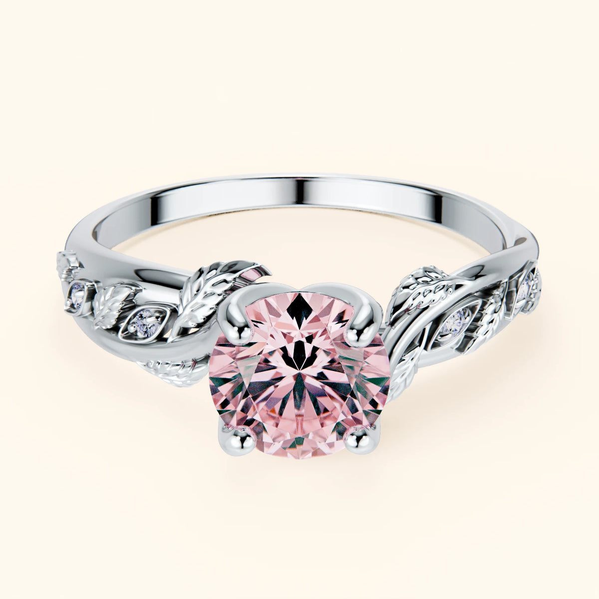Engagement Ring Frêne - 1ct Lab Pink Diamond with Natural Diamond Side Stones