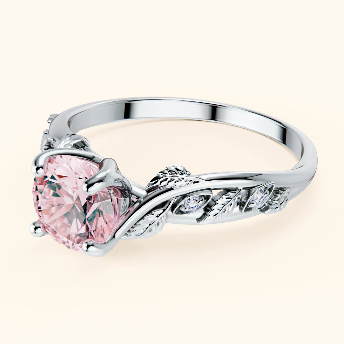 Engagement Ring Frêne - 1ct Lab Pink Diamond with Natural Diamond Side Stones