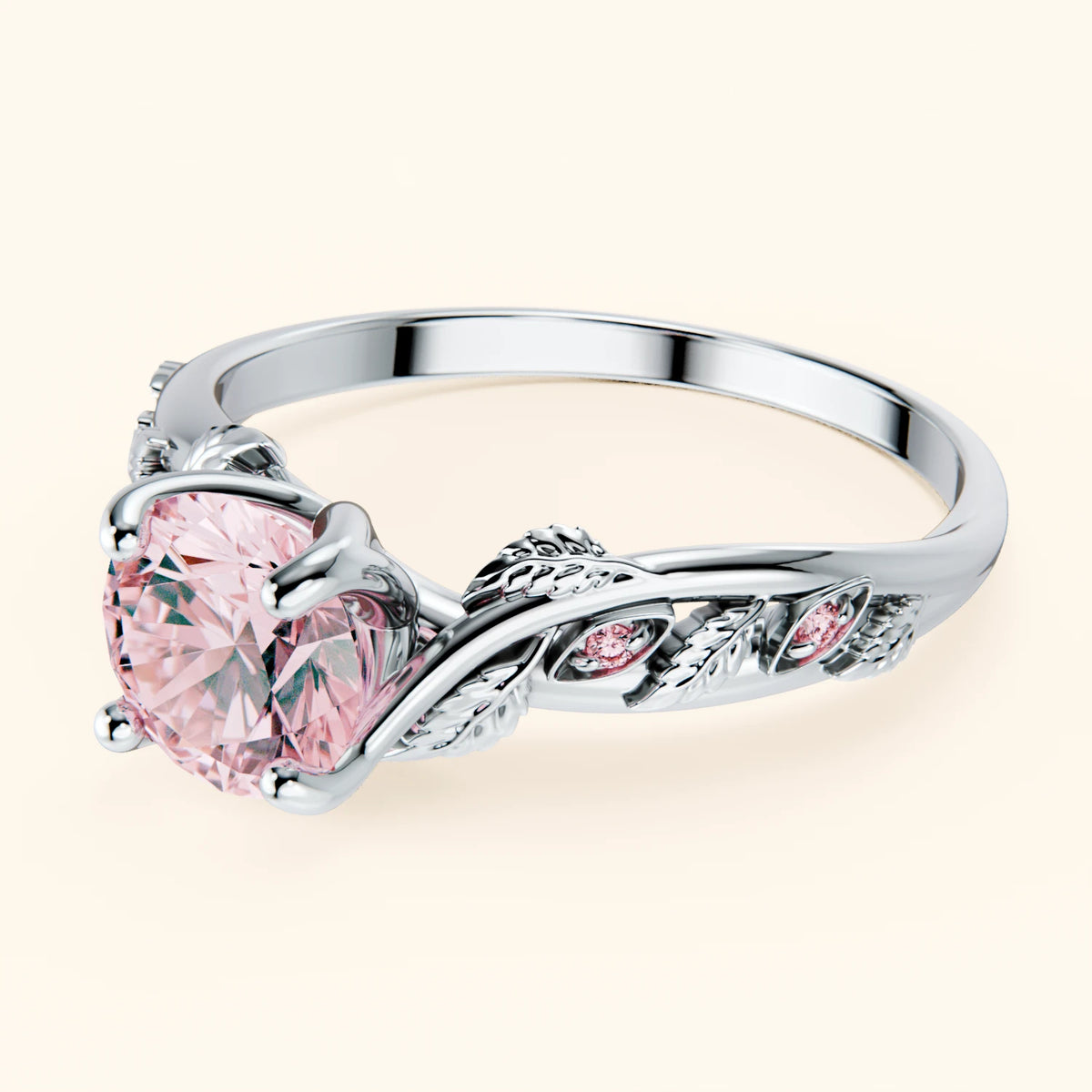 Engagement Ring Frêne - 1ct Lab Pink Diamond with Lab Pink Diamond Side Stones
