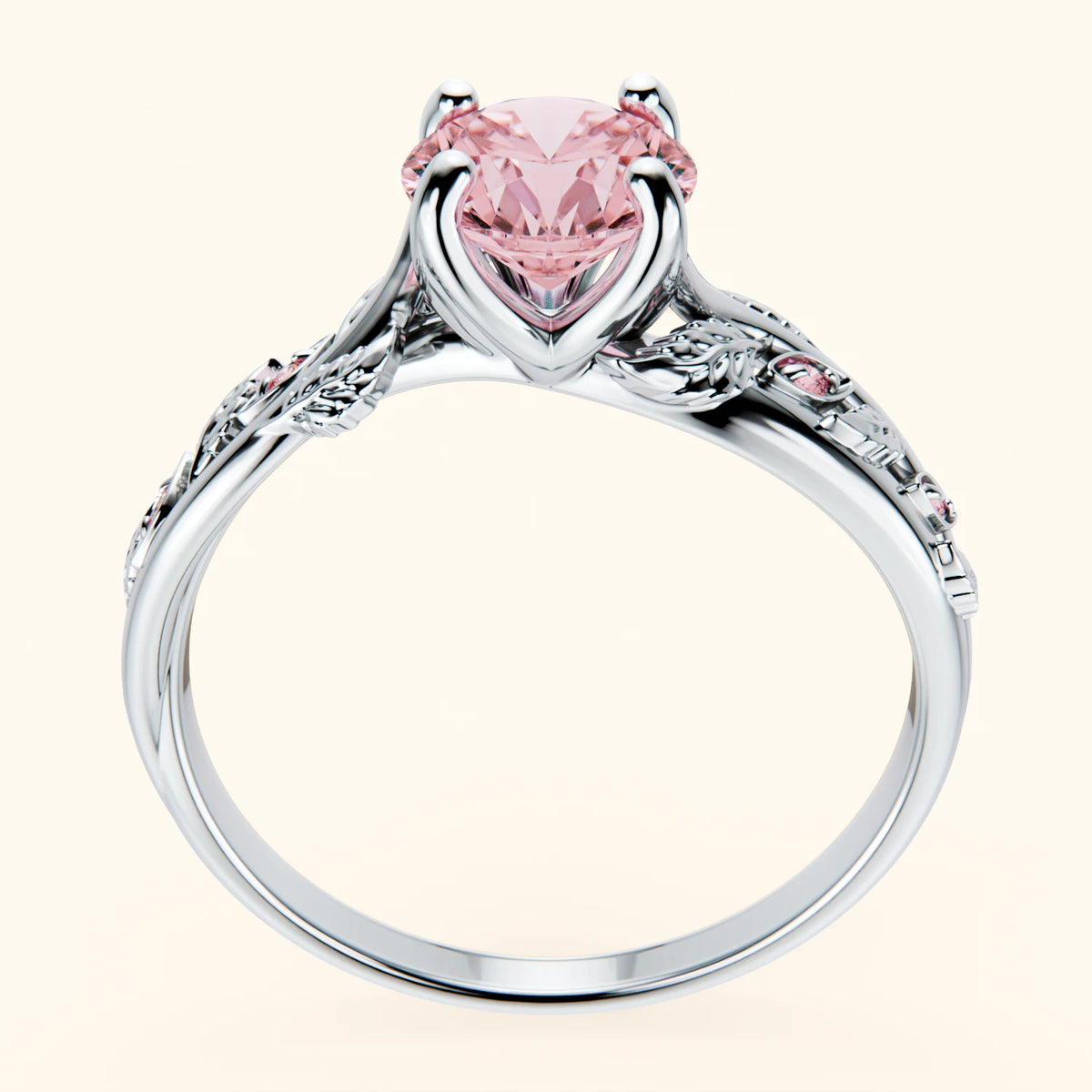 Engagement Ring Frêne - 1ct Lab Pink Diamond with Lab Pink Diamond Side Stones