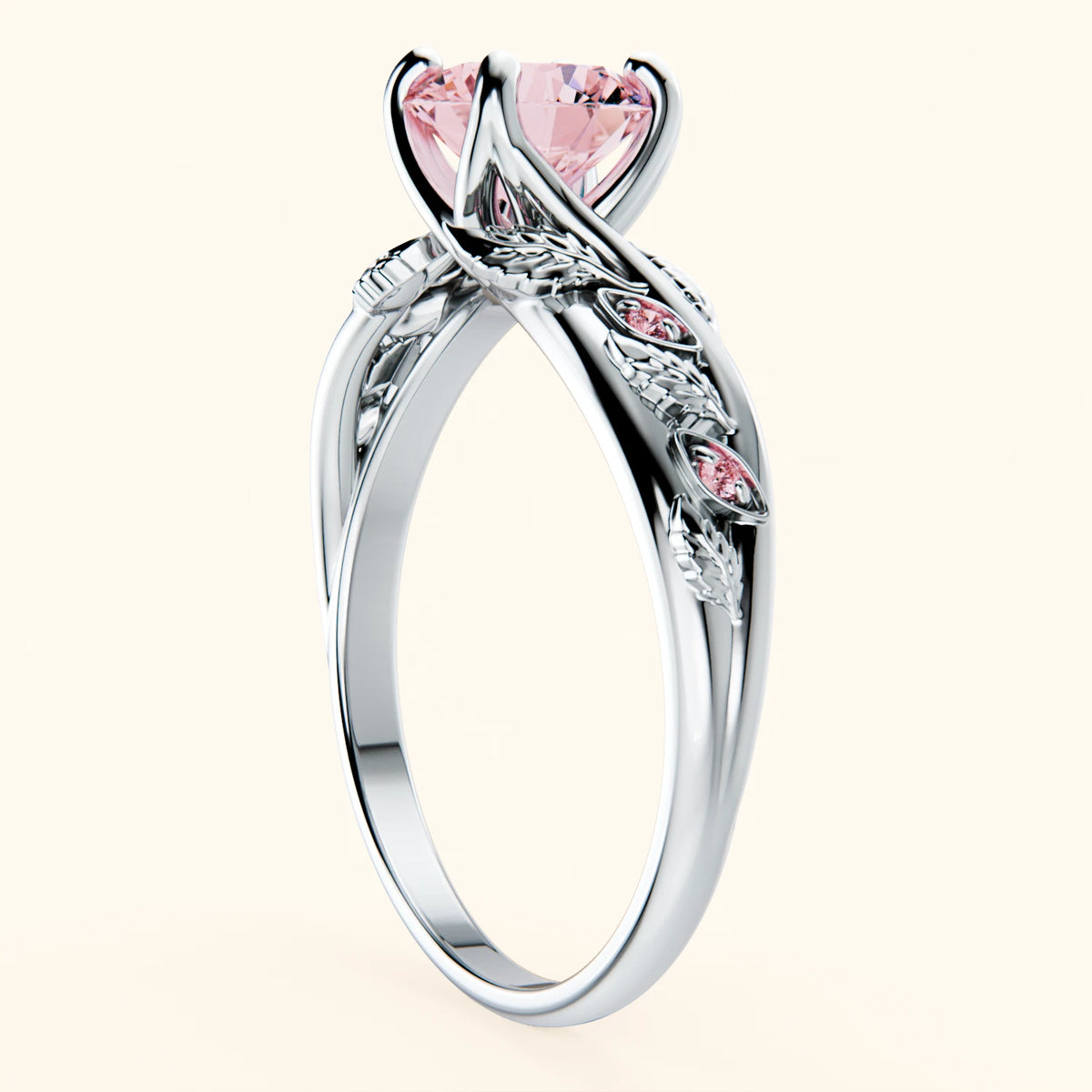 Engagement Ring Frêne - 1ct Lab Pink Diamond with Lab Pink Diamond Side Stones