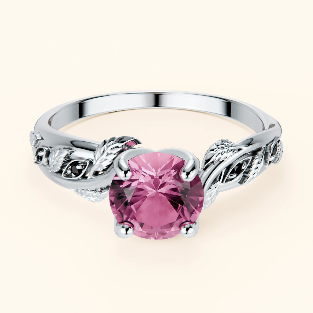 Engagement Ring Frêne - 1.10ct Natural Pink Sapphire with Black Diamond Side Stones