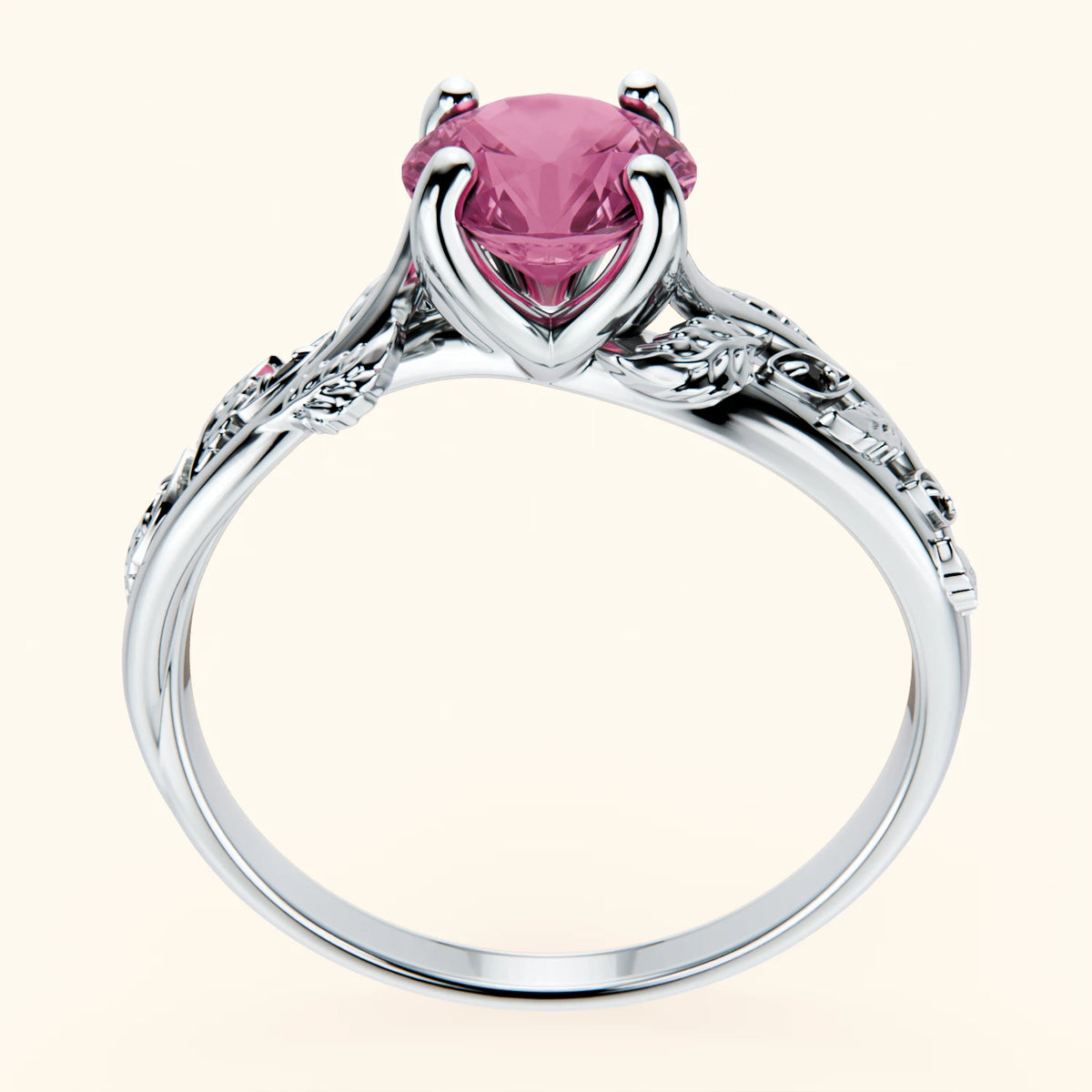 Engagement Ring Frêne - 1.10ct Natural Pink Sapphire with Black Diamond Side Stones