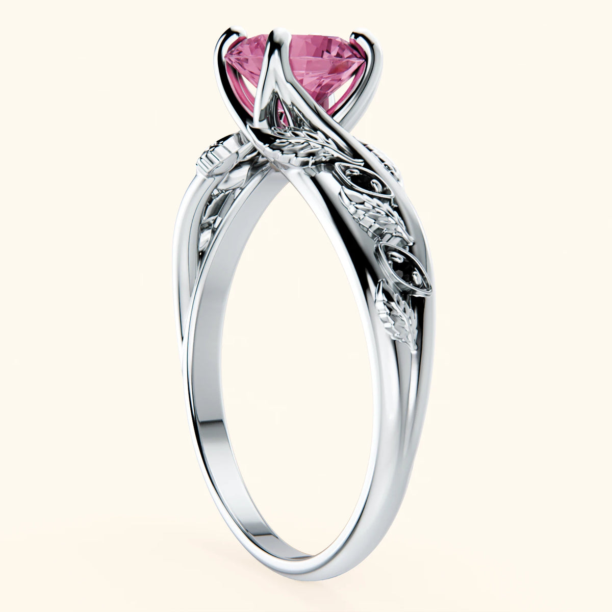 Engagement Ring Frêne - 1.10ct Natural Pink Sapphire with Black Diamond Side Stones