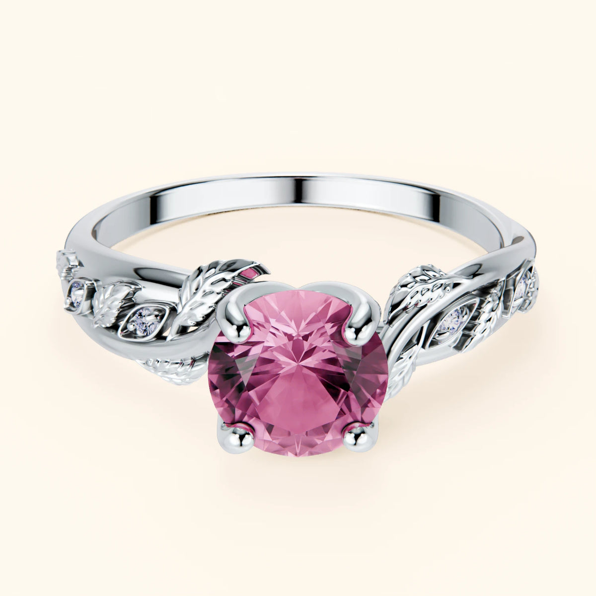 Engagement Ring Frêne - 1.10ct Lab Pink Sapphire with Natural Diamond Side Stones