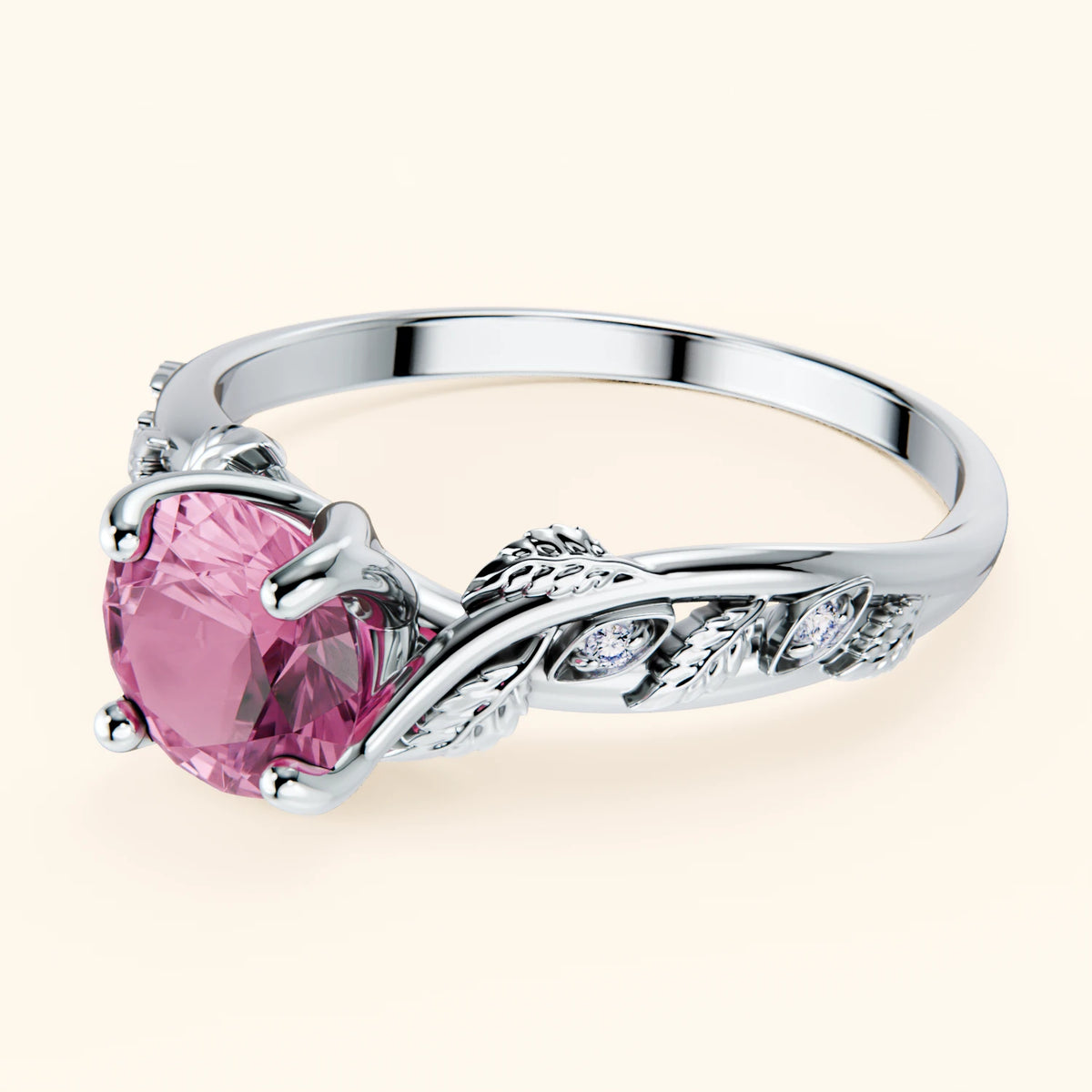 Engagement Ring Frêne - 1.10ct Lab Pink Sapphire with Natural Diamond Side Stones