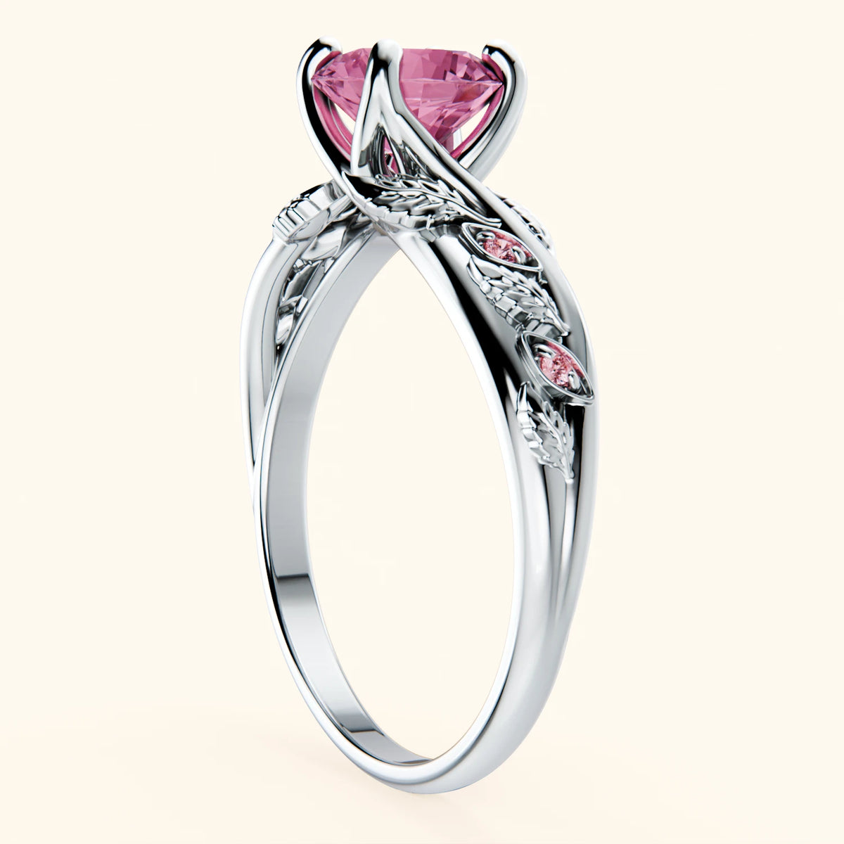 Engagement Ring Frêne - 1.10ct Lab Pink Sapphire with Lab Pink Diamond Side Stones
