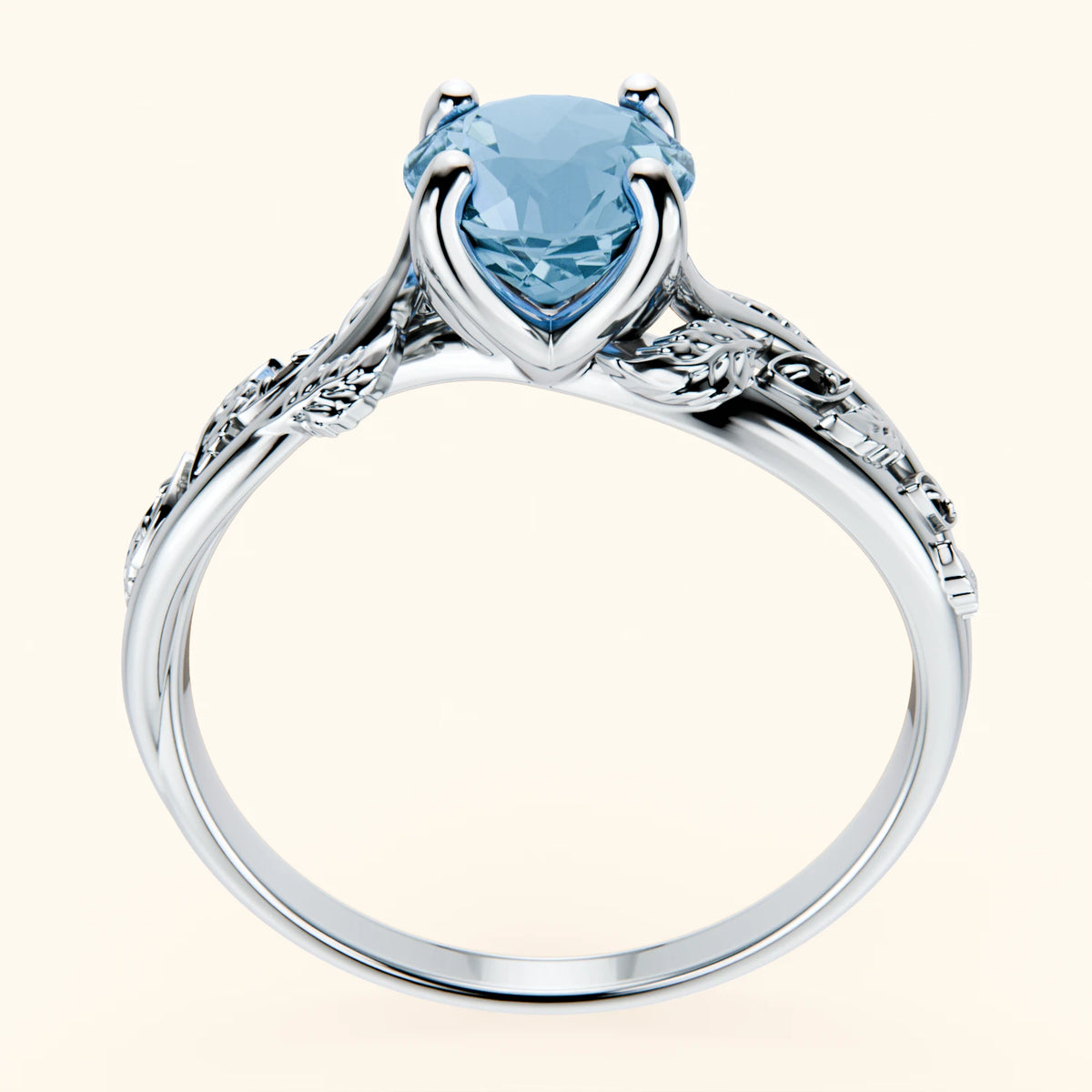 Engagement Ring Frêne - 0.85ct Swiss Blue Topaz with Black Diamond Side Stones