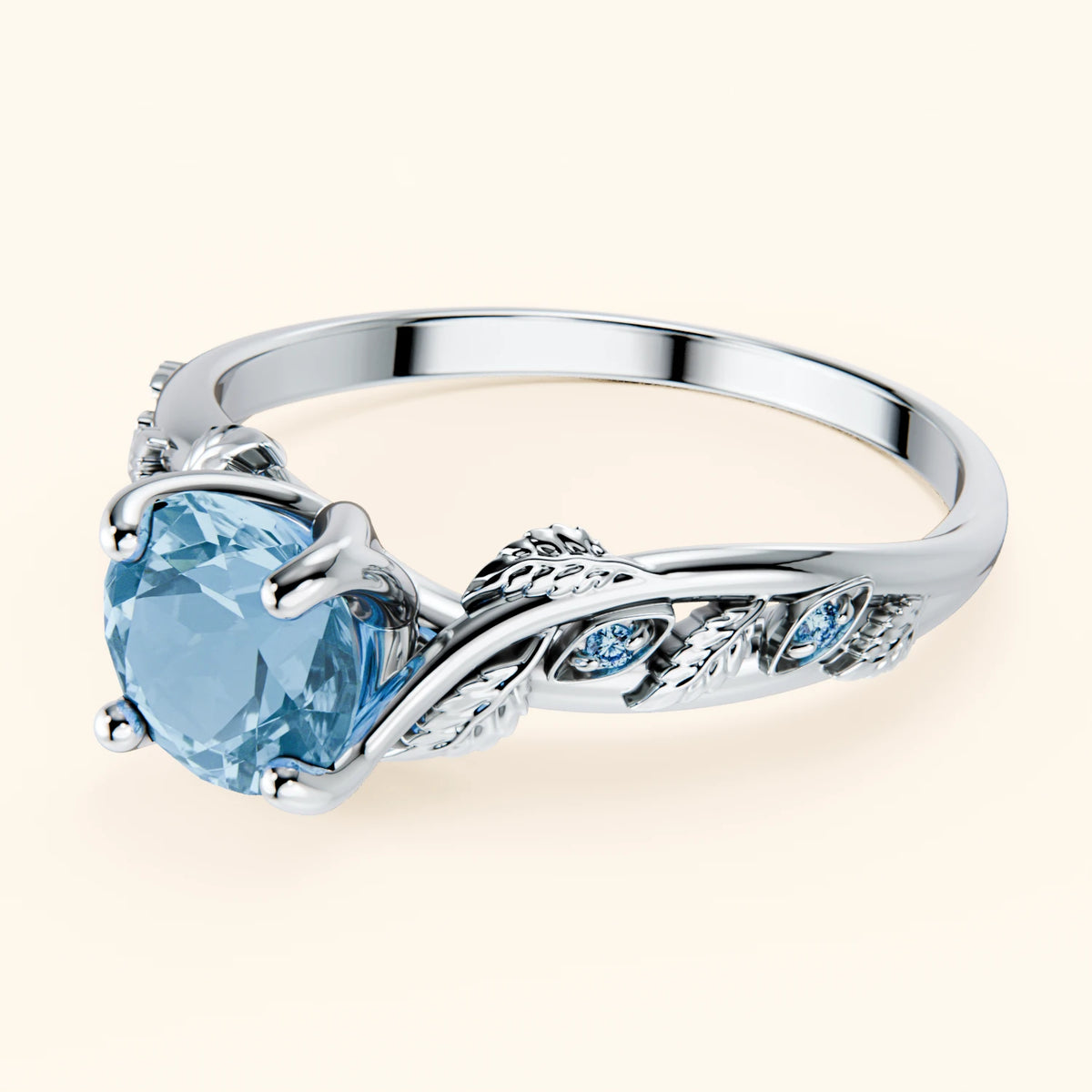 Engagement Ring Frêne - 0.85ct Swiss Blue Topaz with Lab Blue Diamond Side Stones
