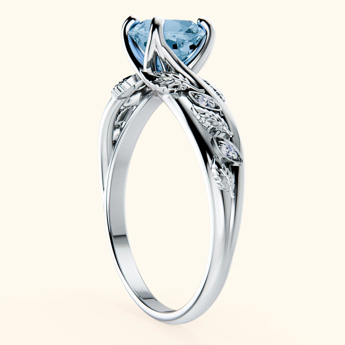 Pierścionek zaręczynowy Frêne – Topaz Swiss Blue 0,85 ct, kamienie boczne: diament naturalny
