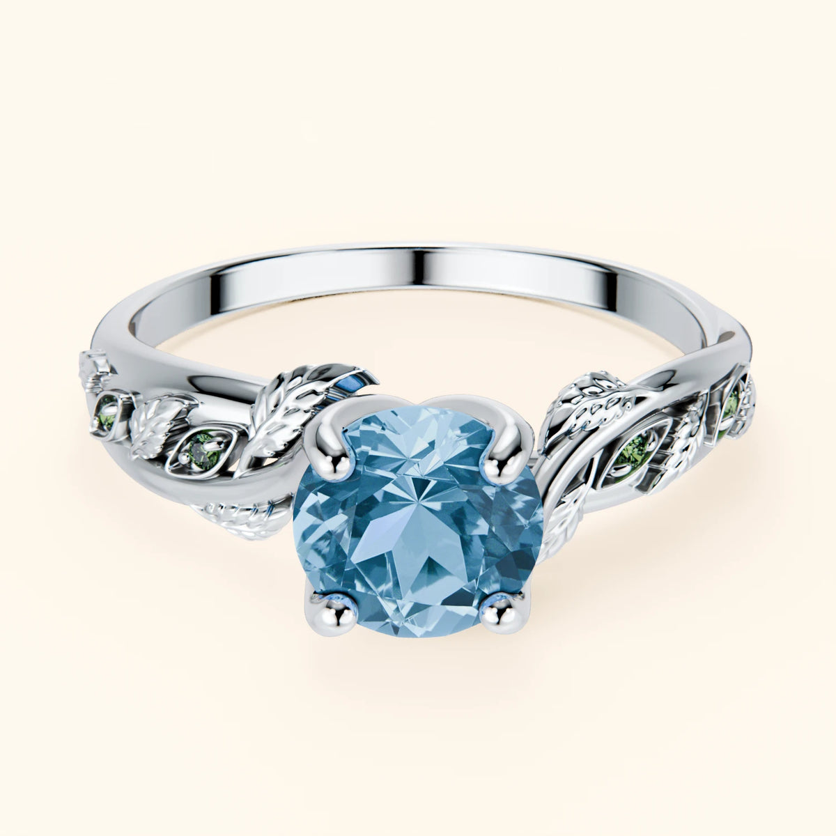Engagement Ring Frêne - 0.85ct Swiss Blue Topaz with Lab Green Diamond Side Stones