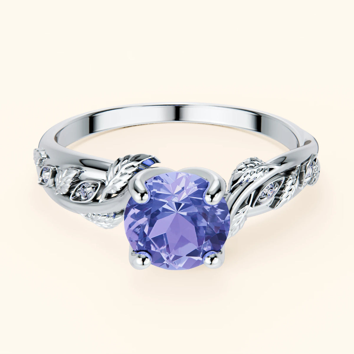 Engagement Ring Frêne - 0.80ct Tanzanite with Natural Diamond Side Stones