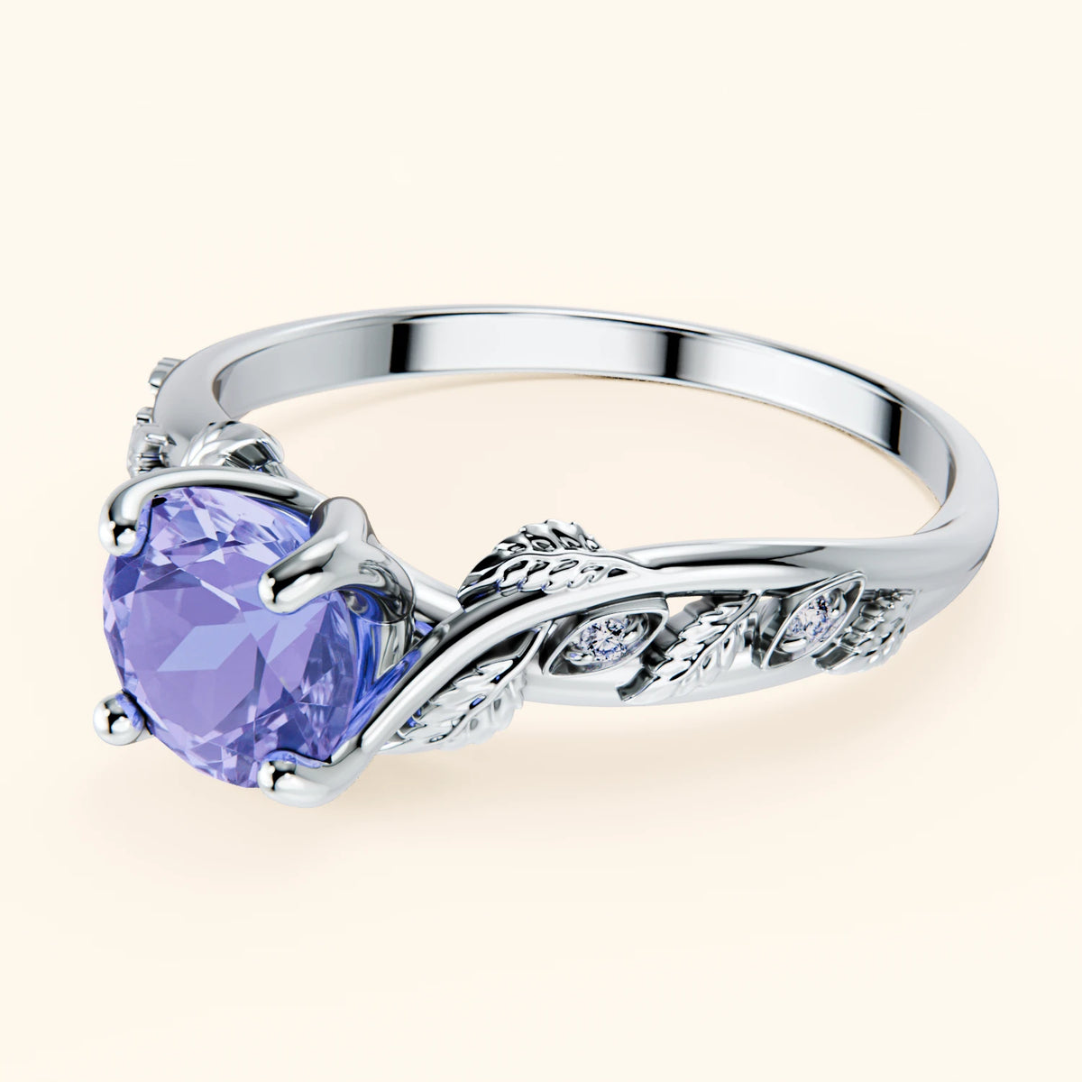 Engagement Ring Frêne - 0.80ct Tanzanite with Natural Diamond Side Stones