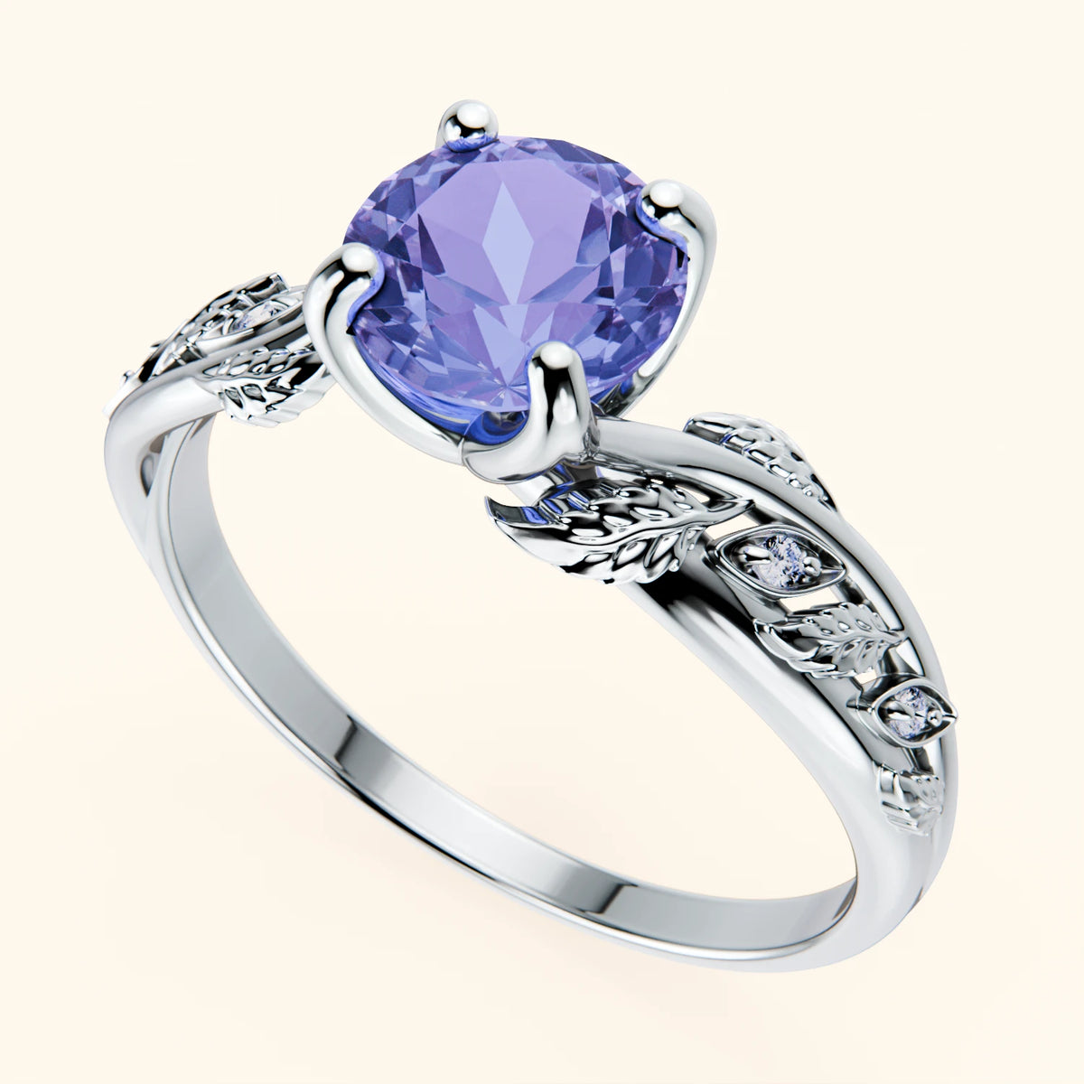 Engagement Ring Frêne - 0.80ct Tanzanite with Natural Diamond Side Stones